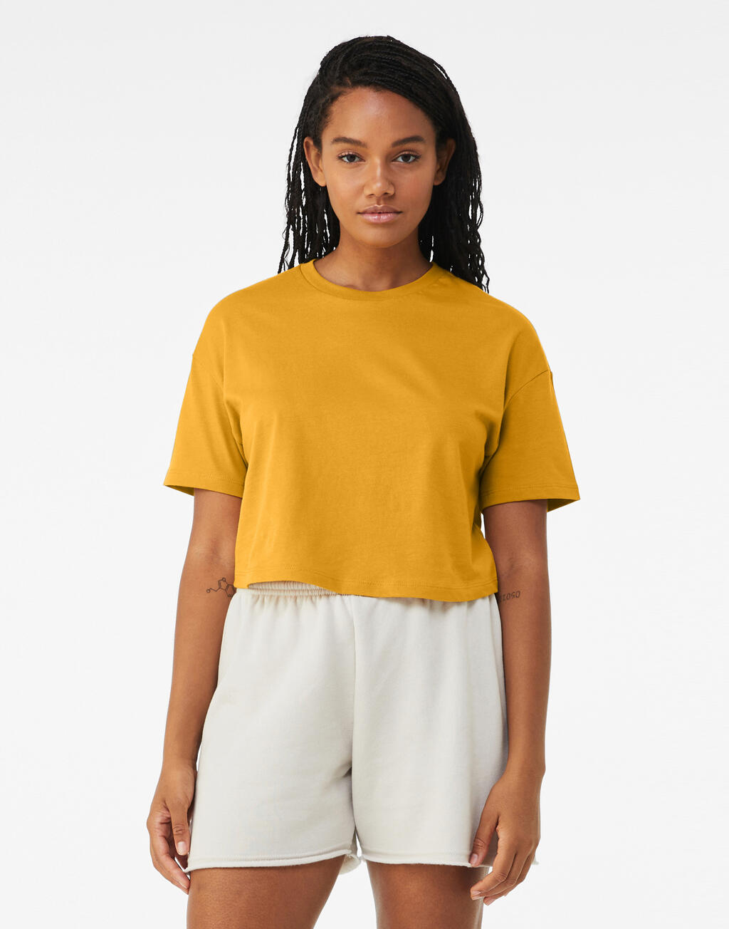 Camiseta corta de punto Mujer Mustard