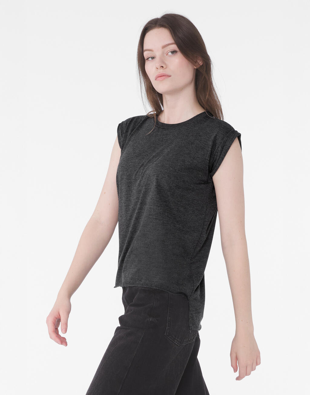  Bella Camiseta mujer manga enrolladas