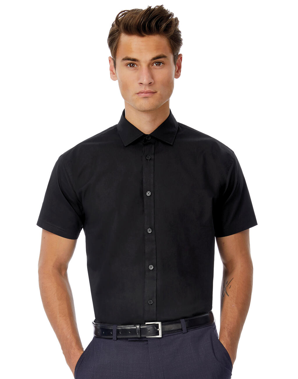  B & C Camisa Black Tie SSL/men Poplin Shirt