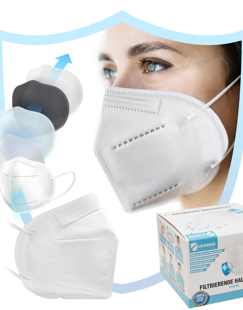  Virshields Mascarilla facial FFP2 de 5 capas