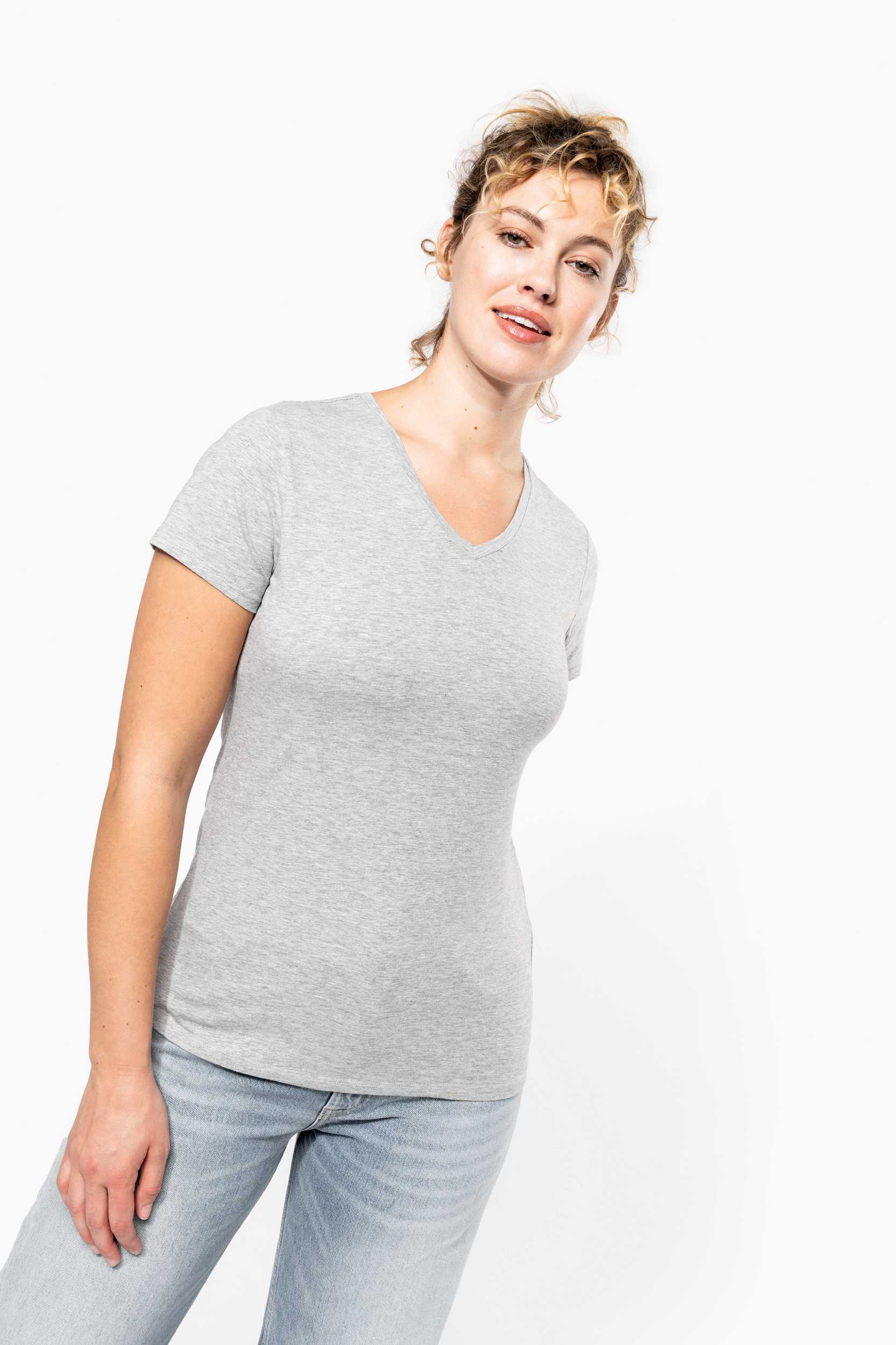  Kariban Camiseta con elastano cuello de pico mujer