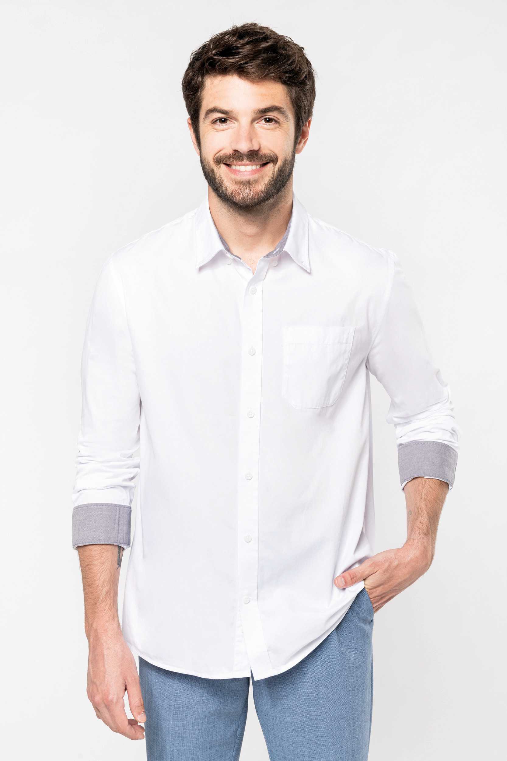  Kariban Camisa de algodón Nevada de manga larga para hombre
