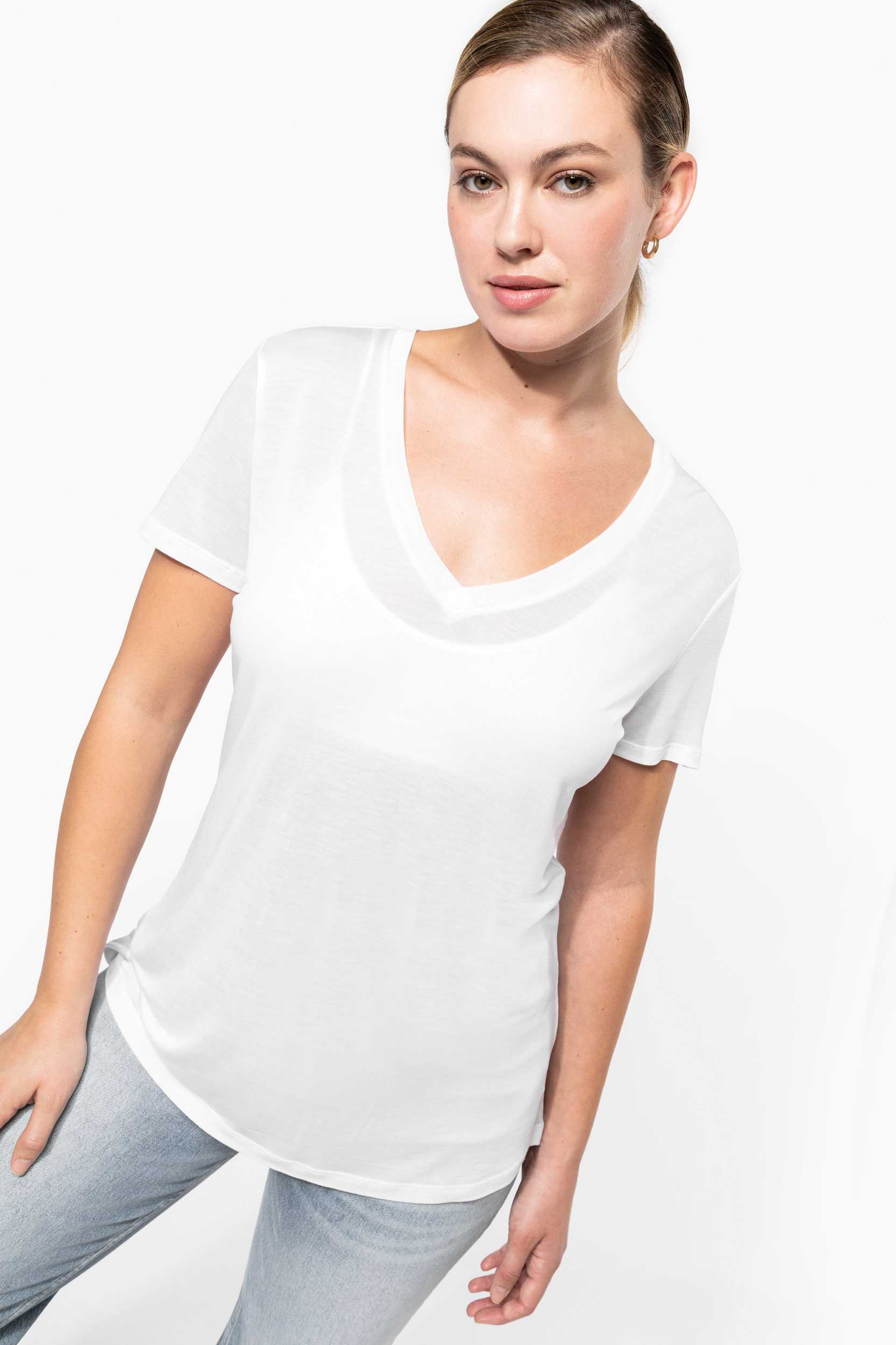  Kariban Camiseta lyocell Tencel™ cuello de pico manga corta - 145 g