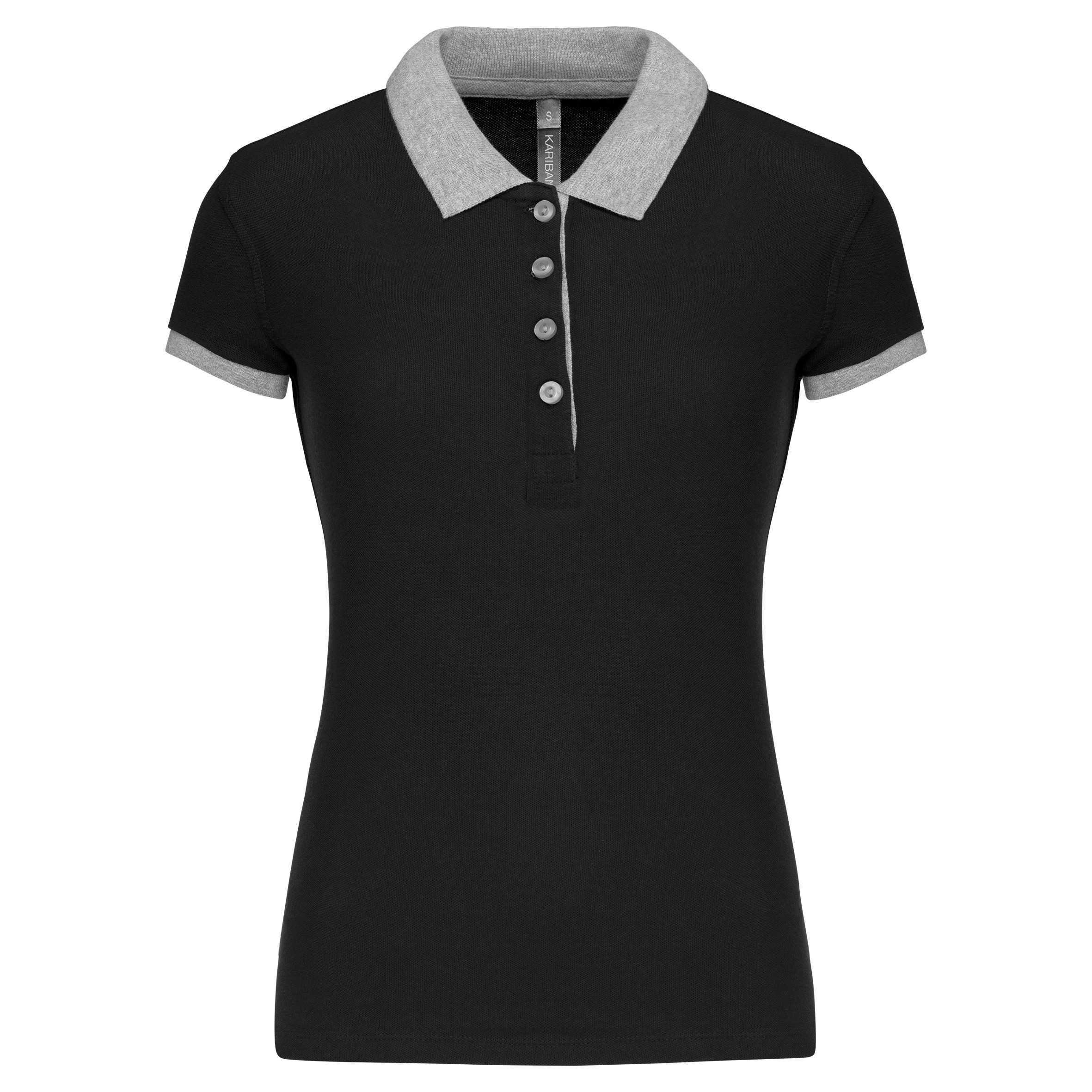 Polo piqué bicolor mujer Black / Oxford Grey