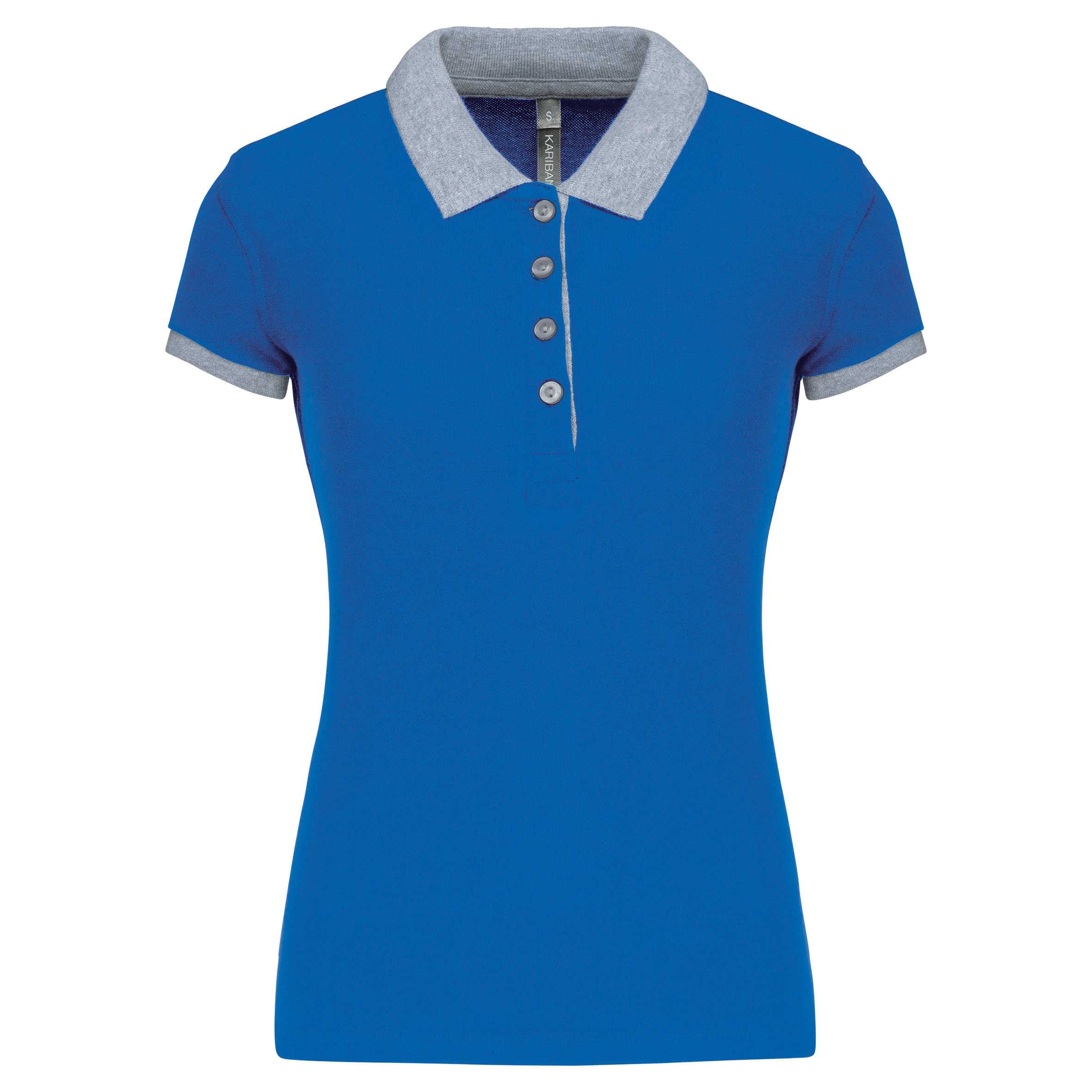Polo piqué bicolor mujer Light Royal Blue / Oxford Grey
