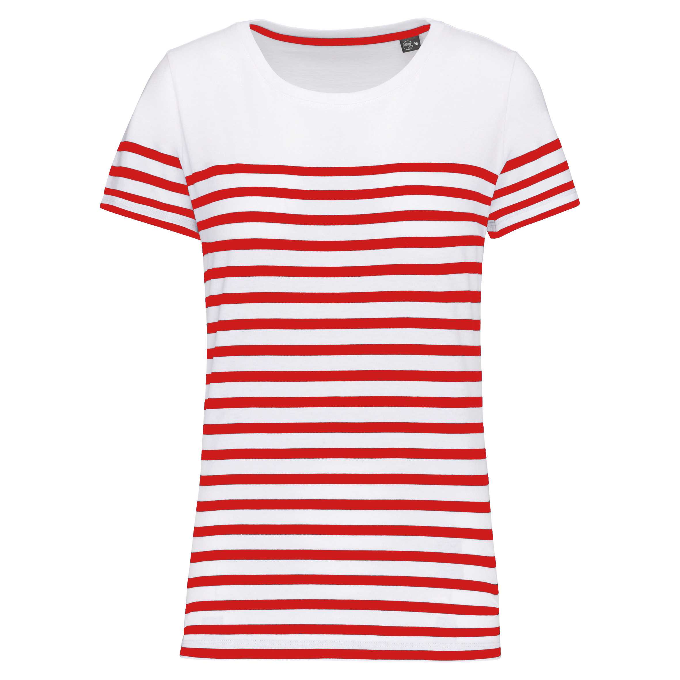 Camiseta marinera algodón orgánico mujer White / Red Stripe