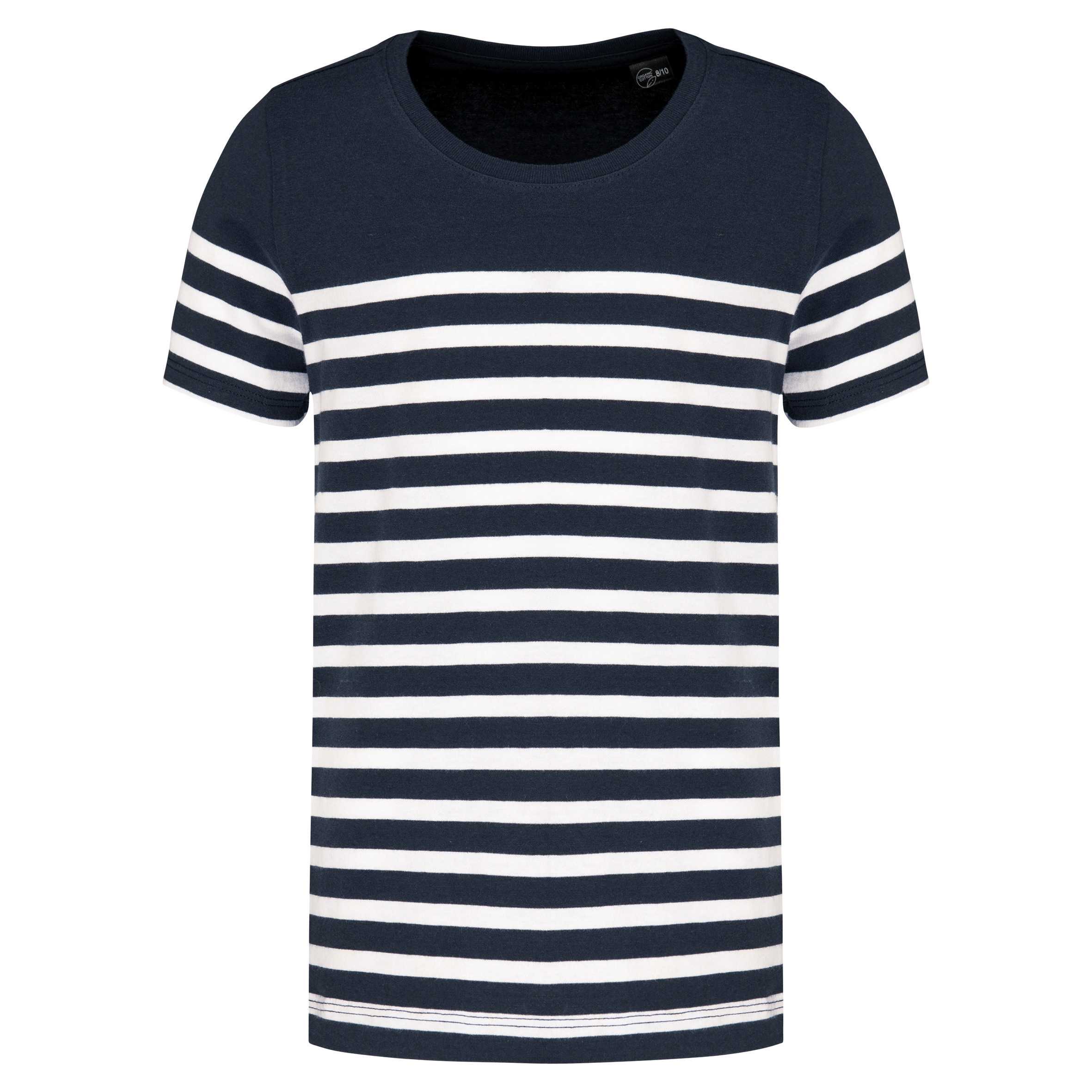 Camiseta marinera cuello redondo algodón orgánico niños Navy / White Stripes