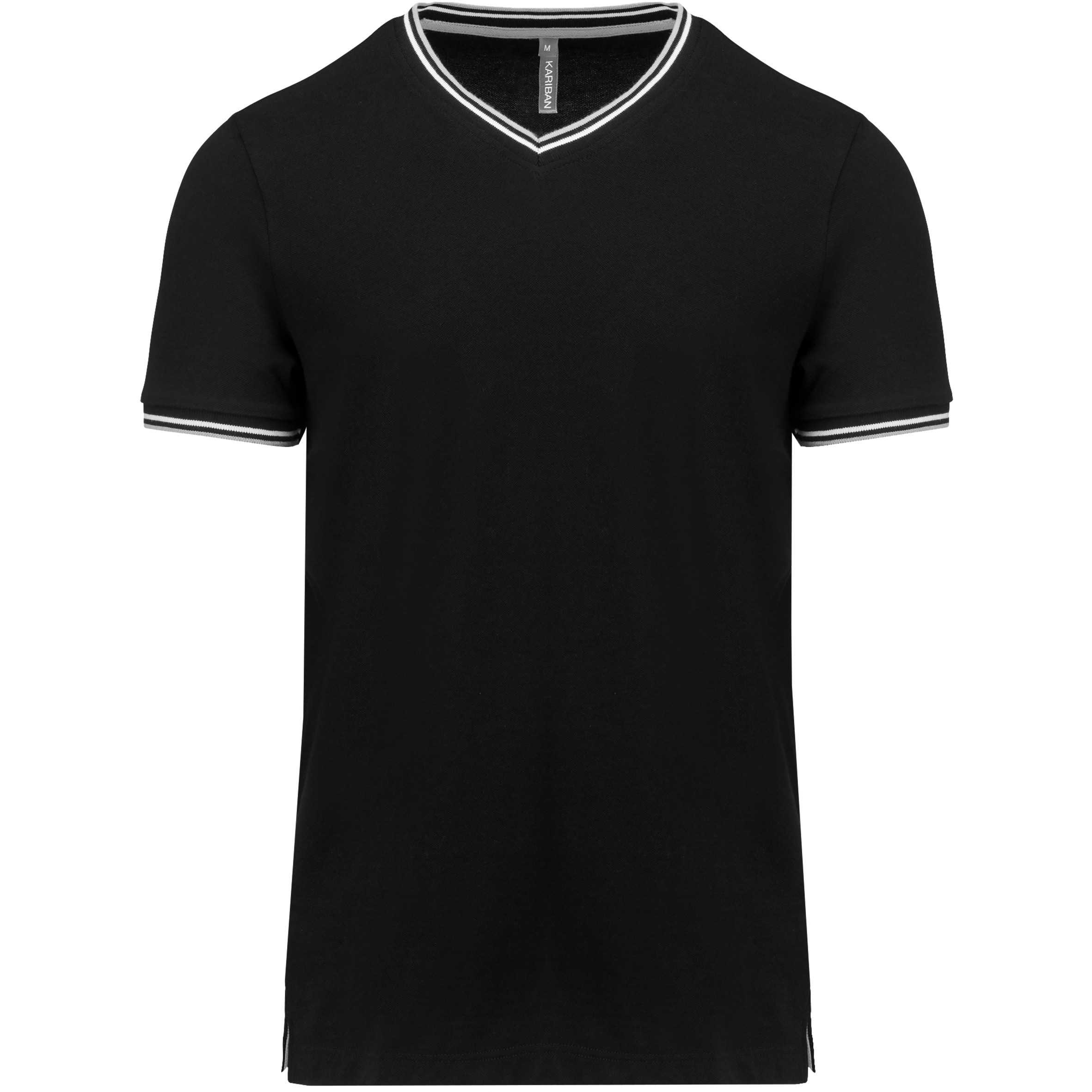 Camiseta de punto piqué con cuello de pico de hombre Black / Light Grey / White