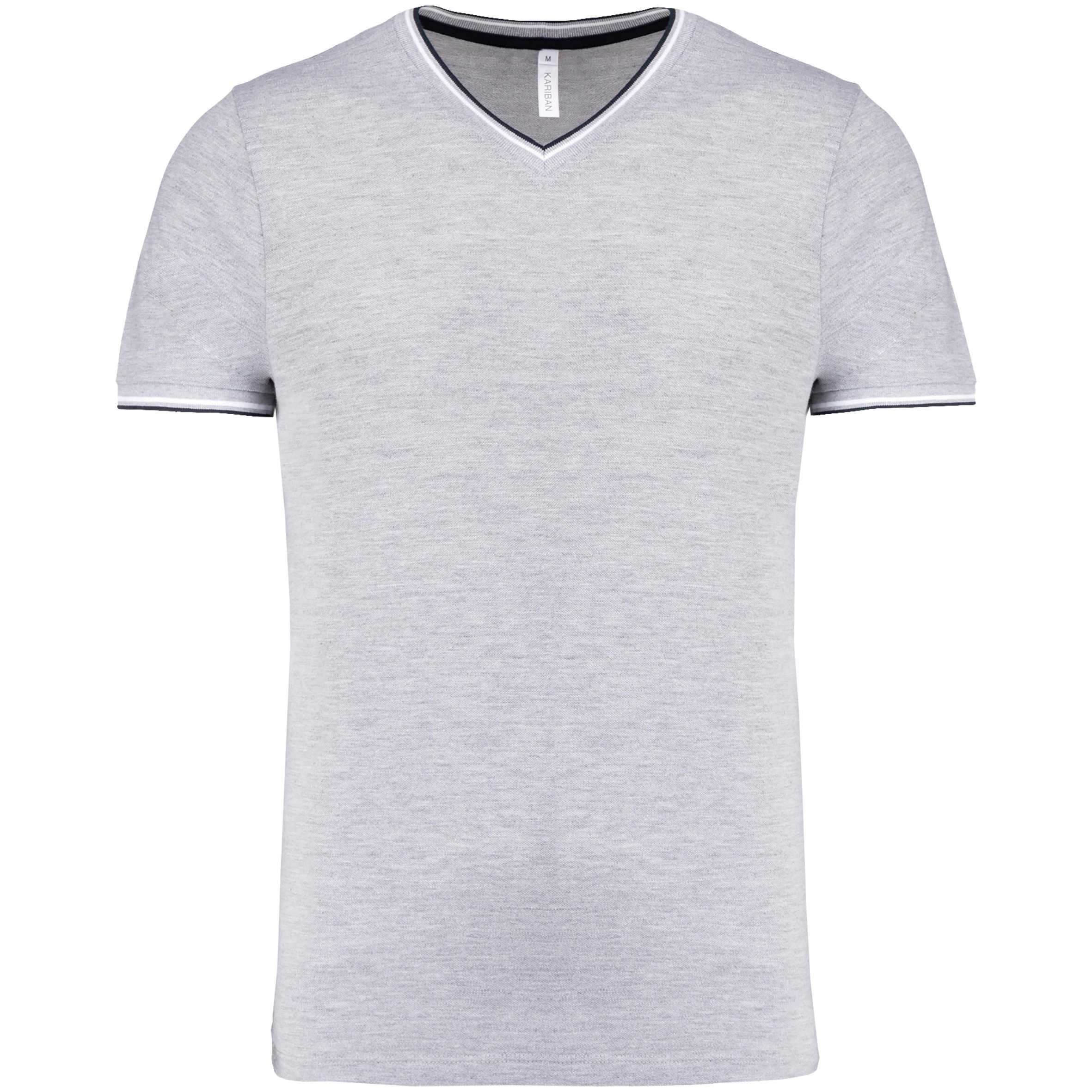 Camiseta de punto piqué con cuello de pico de hombre Oxford Grey / Navy / White