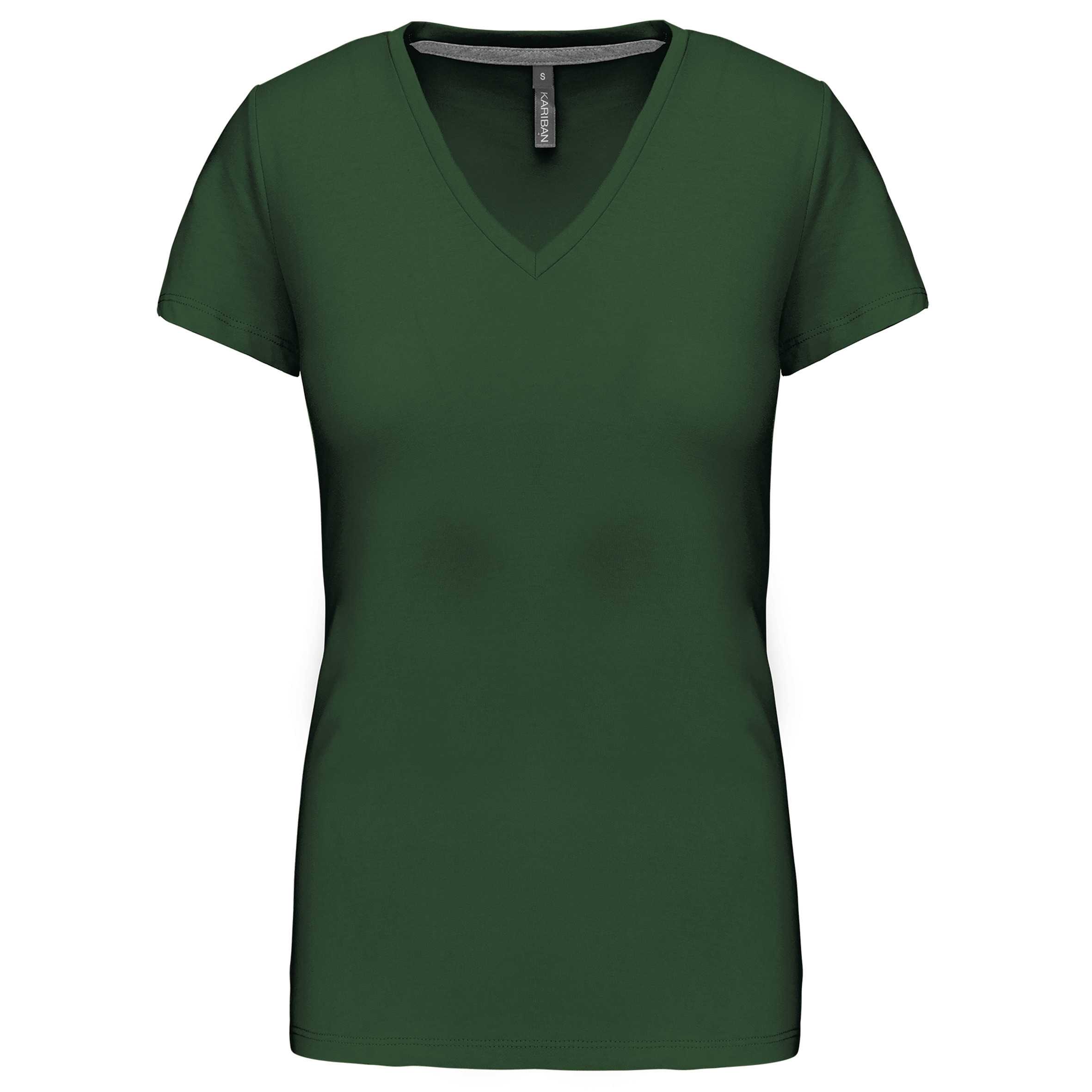 Camiseta de manga cota y cuello de pico mujer Forest Green