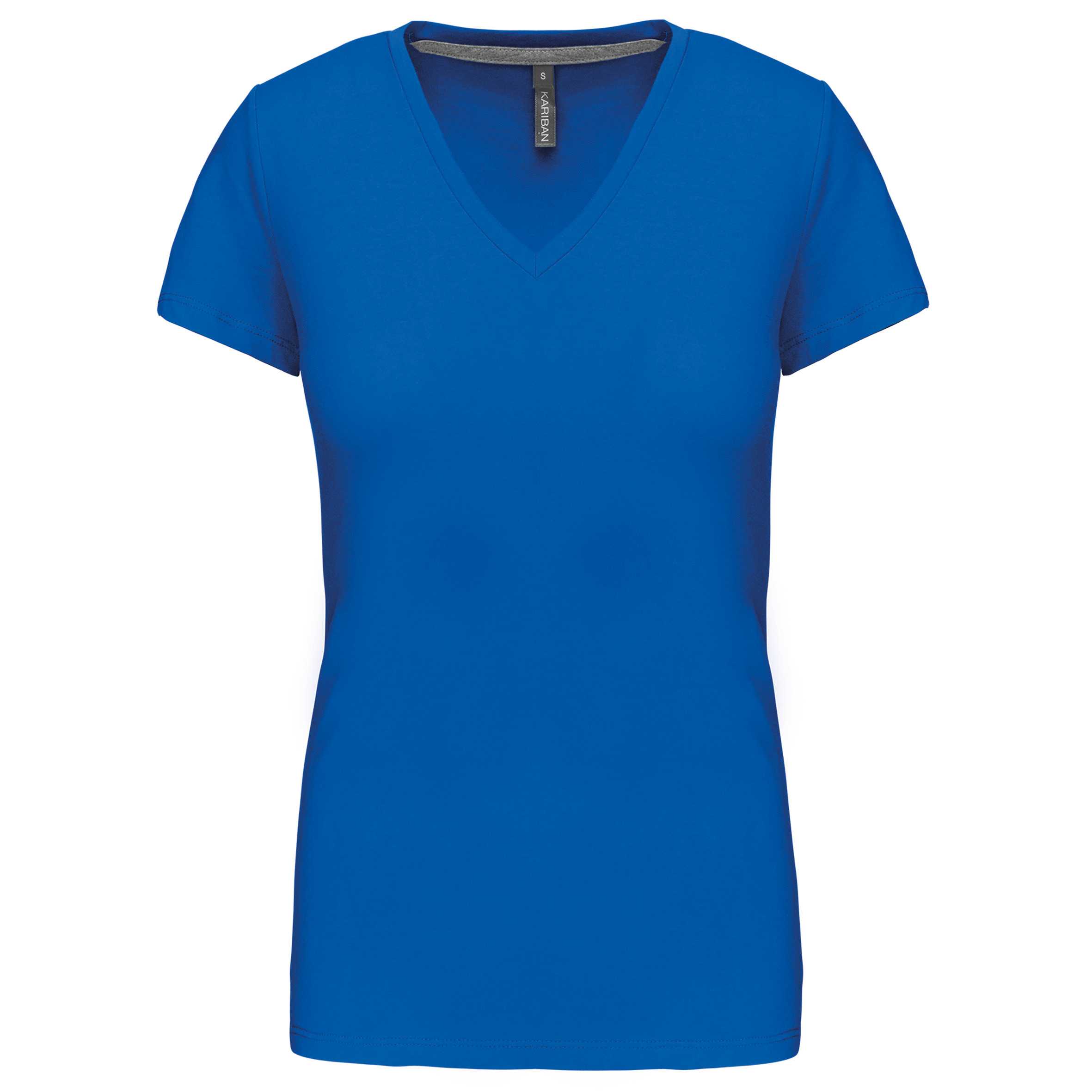 Camiseta de manga cota y cuello de pico mujer Light Royal Blue