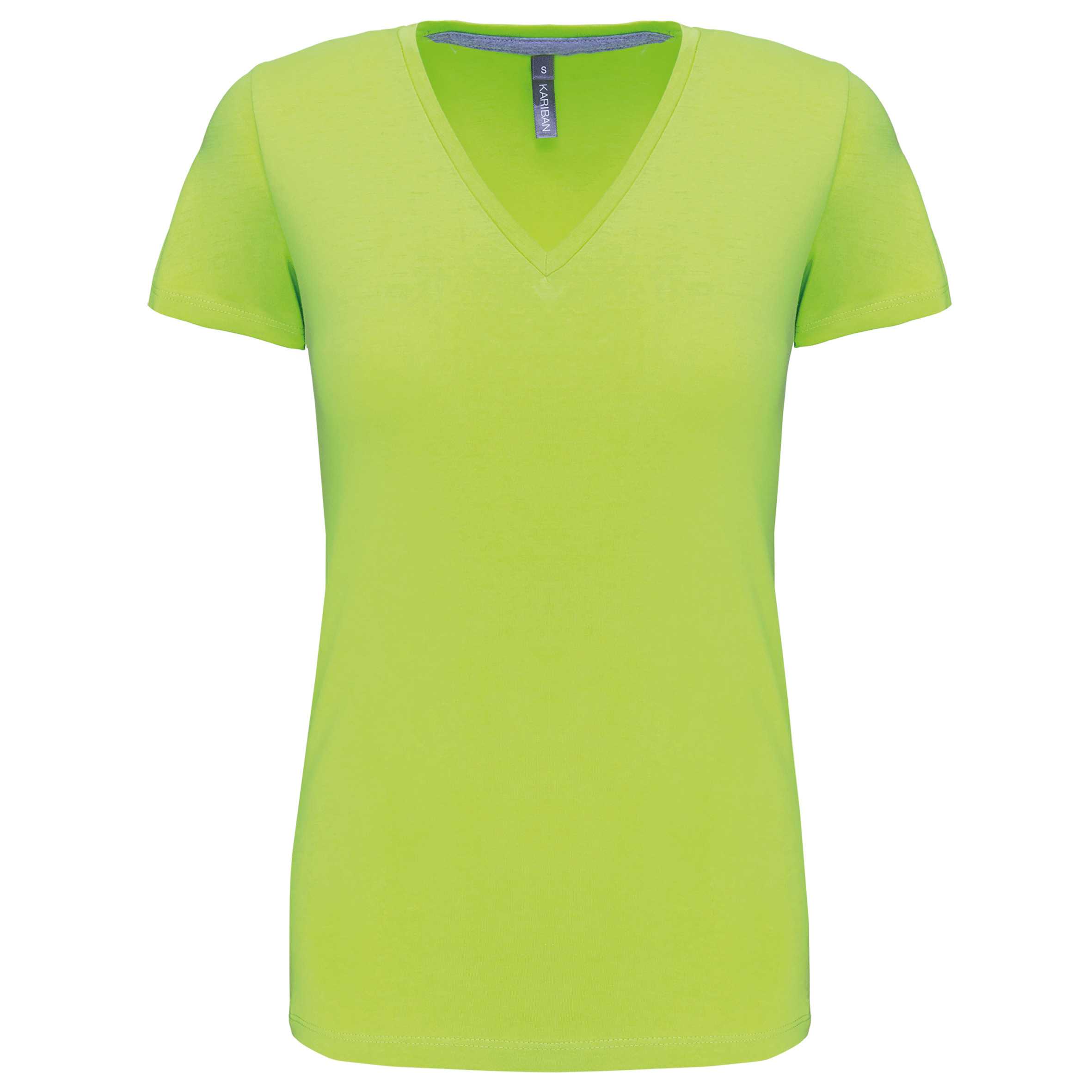 Camiseta de manga cota y cuello de pico mujer Lime