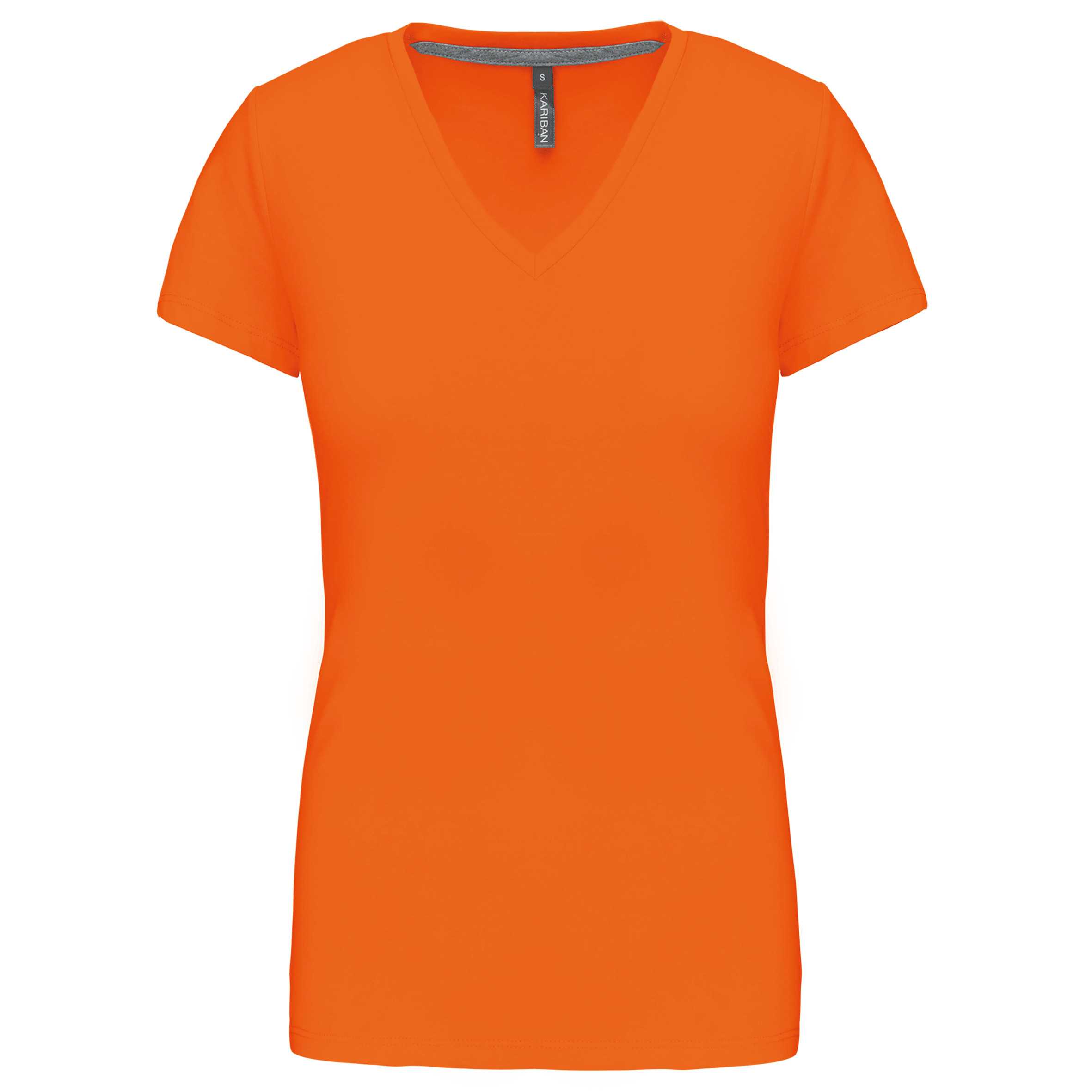 Camiseta de manga cota y cuello de pico mujer Orange