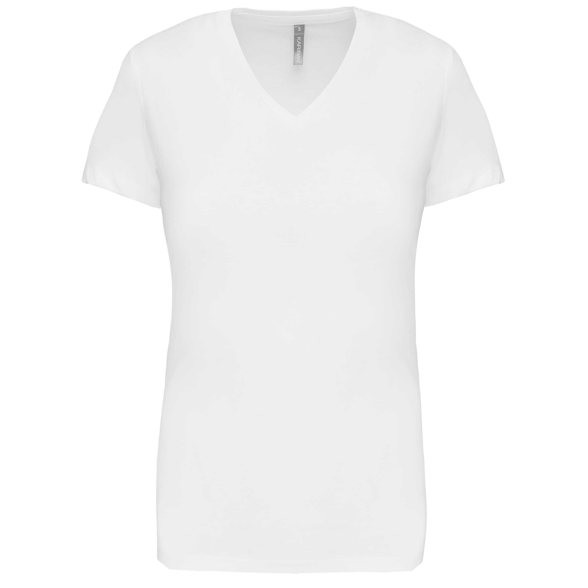 Camiseta de manga cota y cuello de pico mujer White