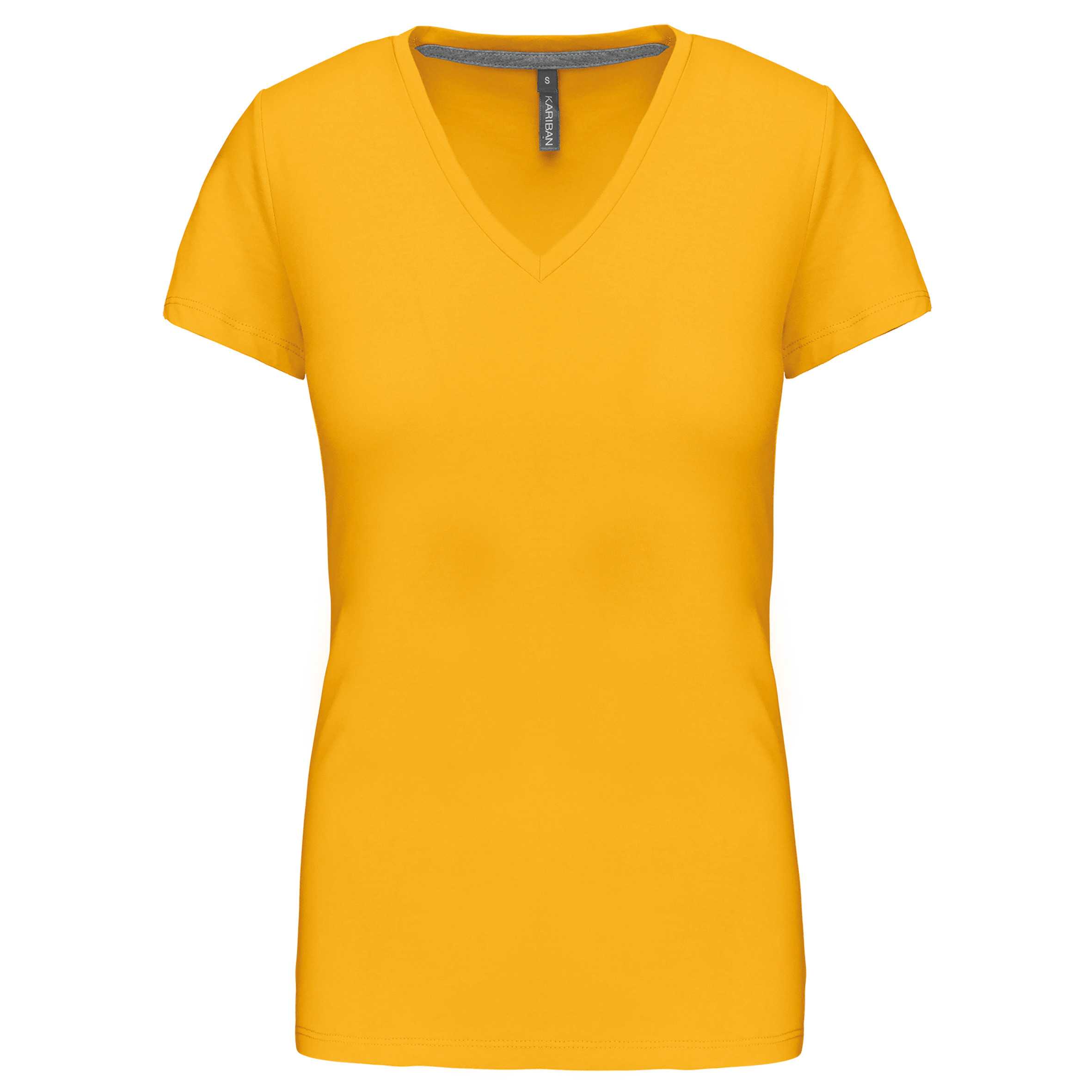 Camiseta de manga cota y cuello de pico mujer Yellow