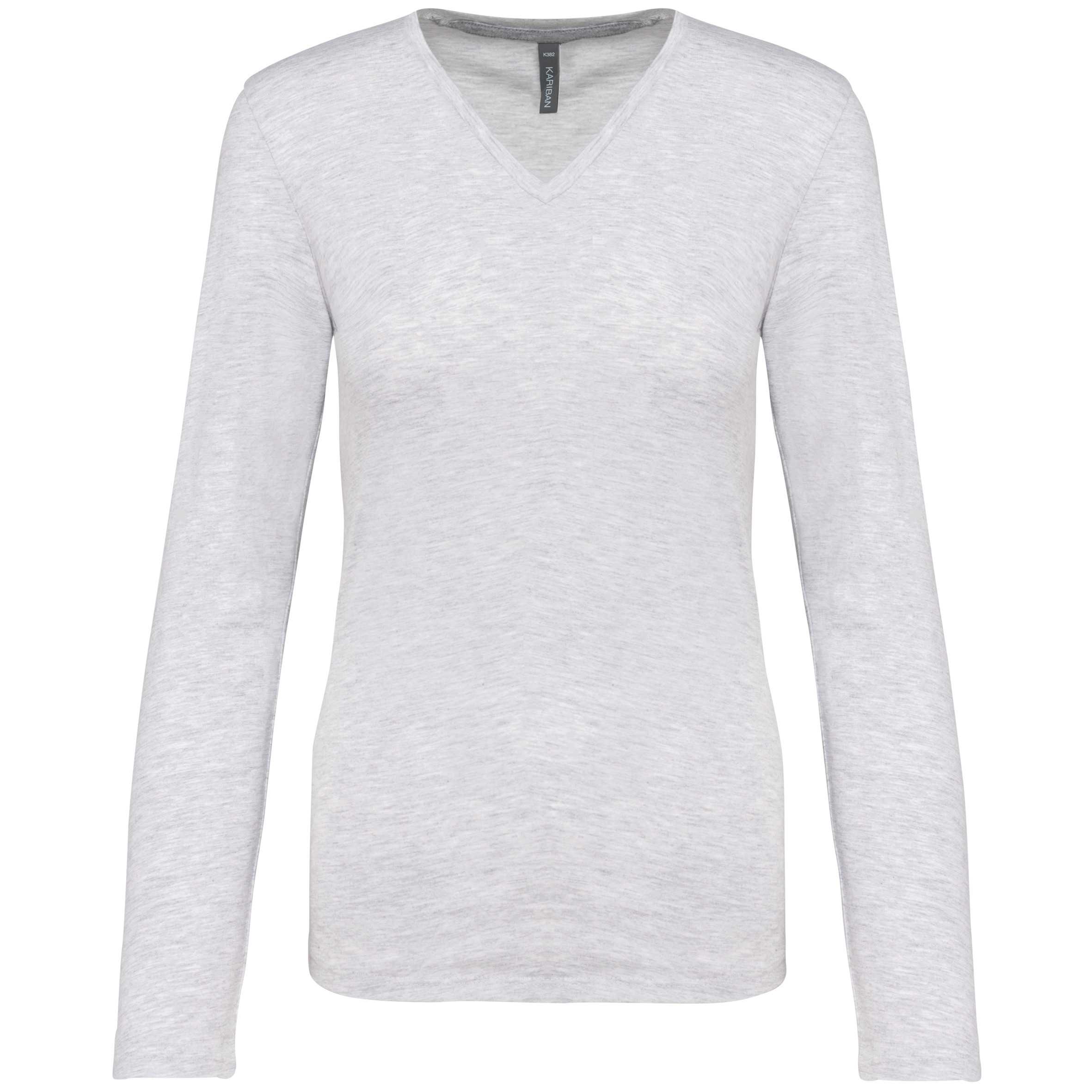 Camiseta de manga larga y cuello de pico mujer Ash Heather