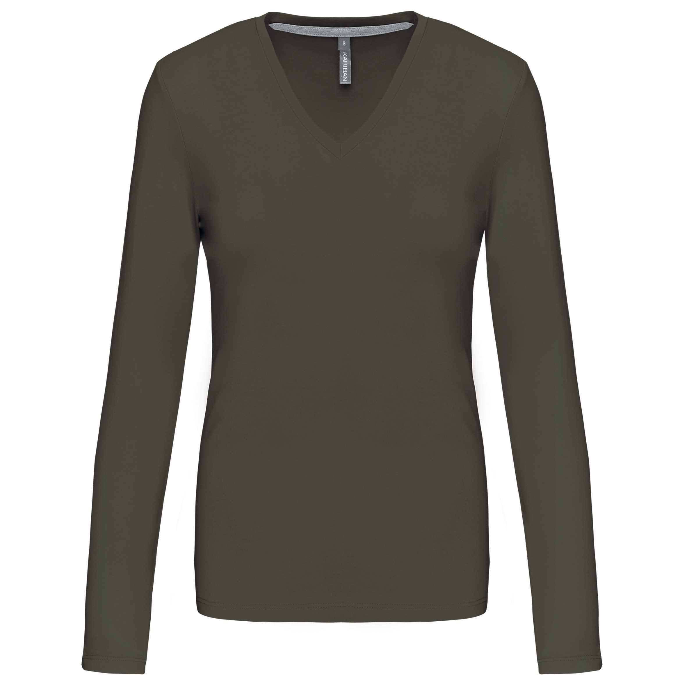 Camiseta de manga larga y cuello de pico mujer Dark Khaki