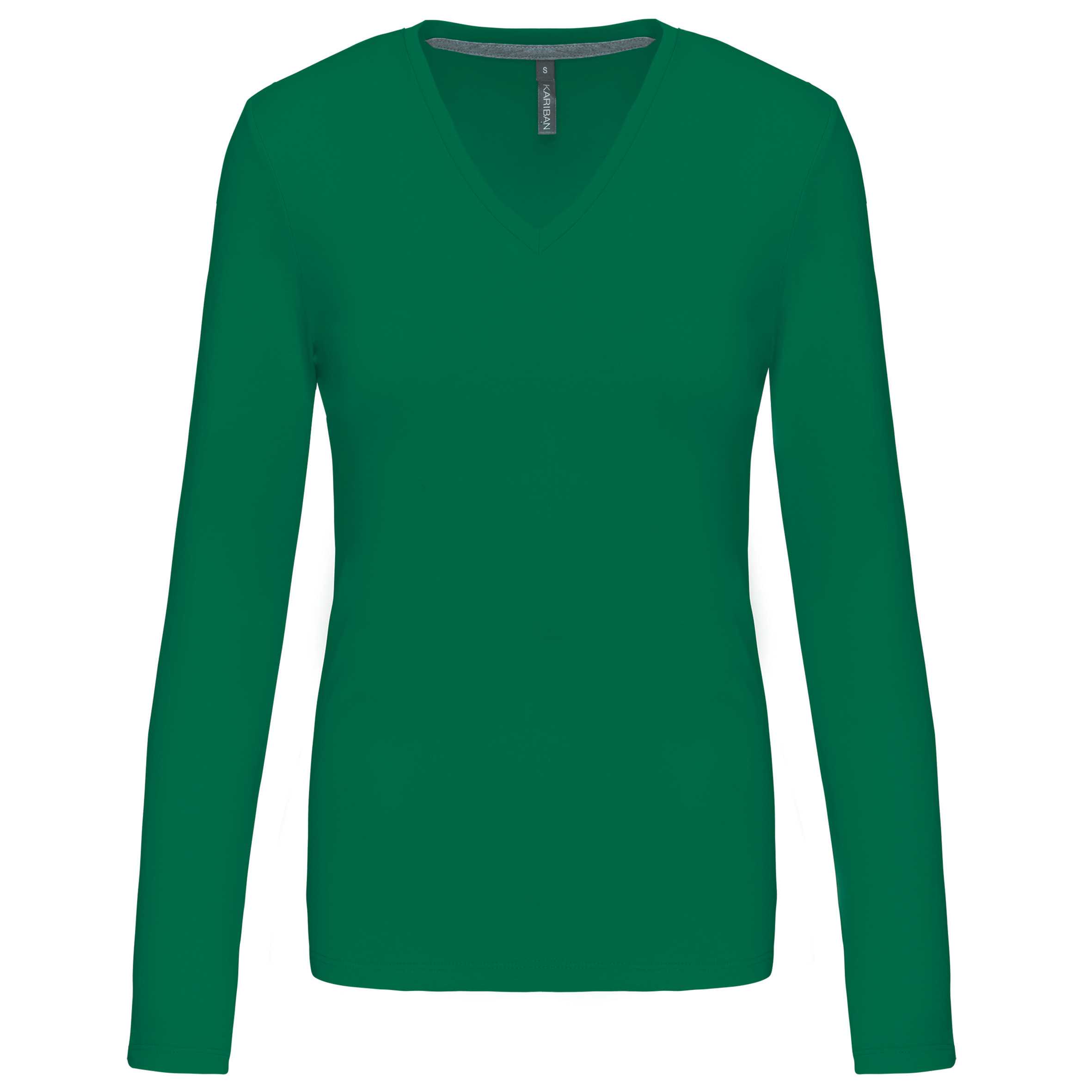 Camiseta de manga larga y cuello de pico mujer Kelly Green