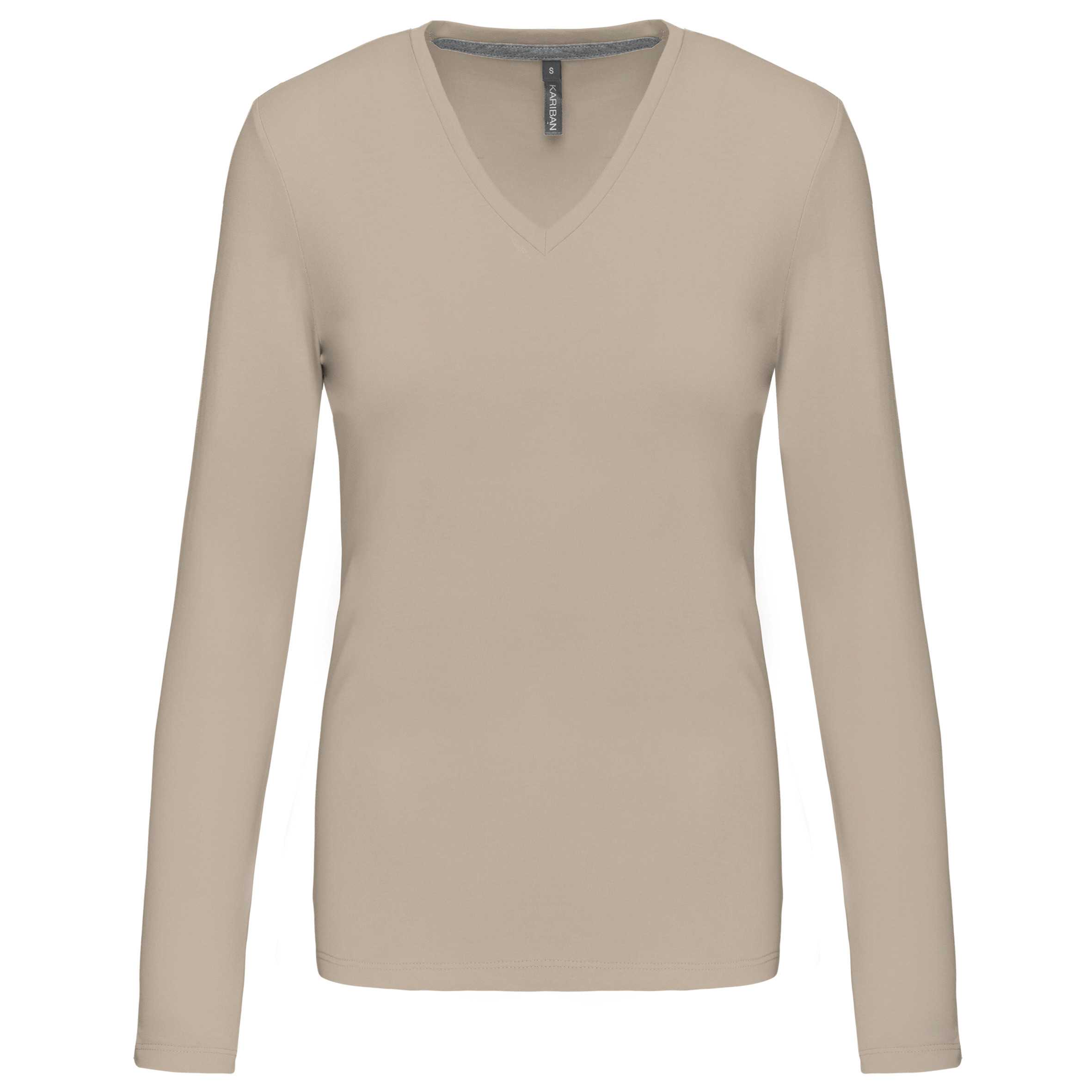 Camiseta de manga larga y cuello de pico mujer Light Sand