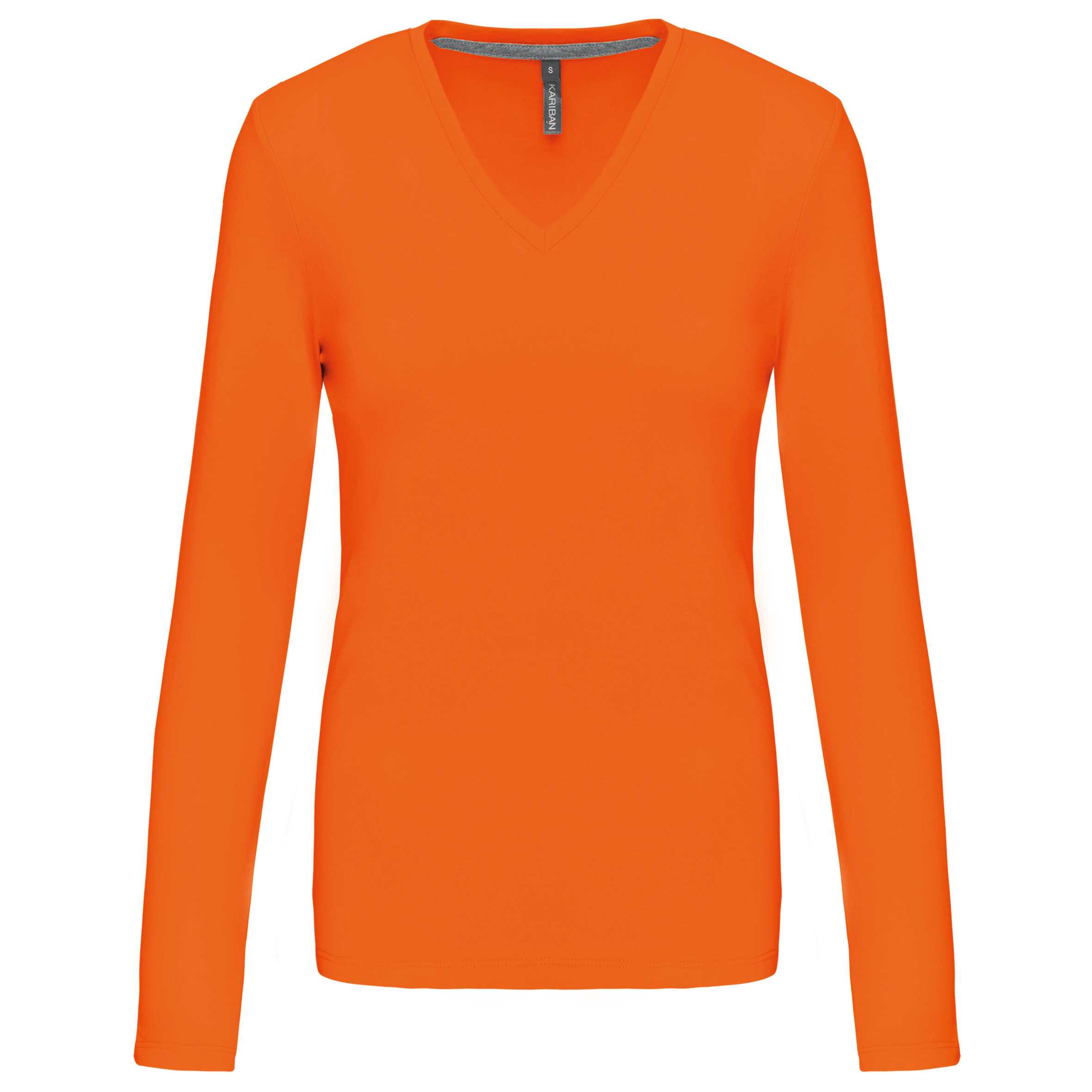 Camiseta de manga larga y cuello de pico mujer Orange
