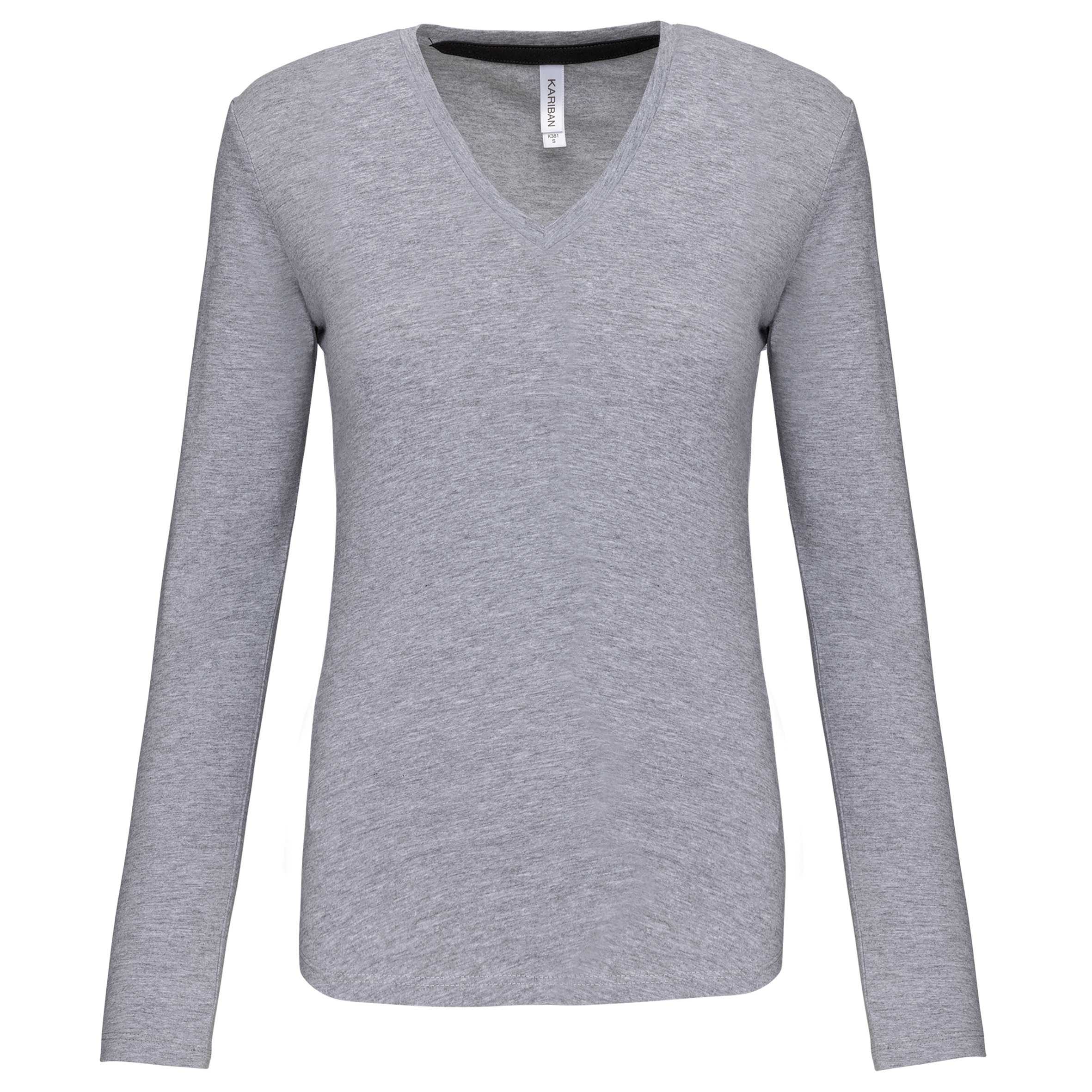 Camiseta de manga larga y cuello de pico mujer Oxford Grey