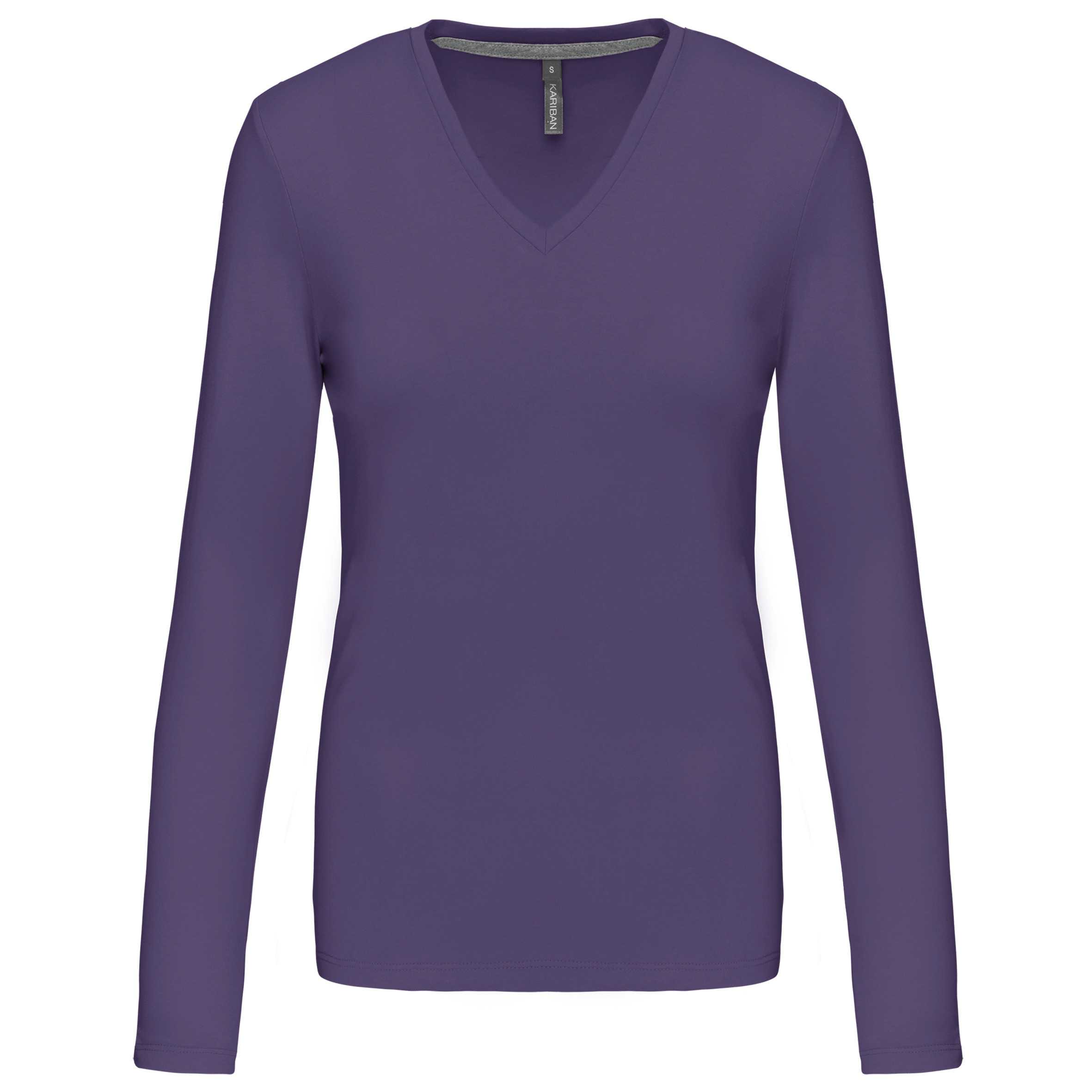 Camiseta de manga larga y cuello de pico mujer Purple