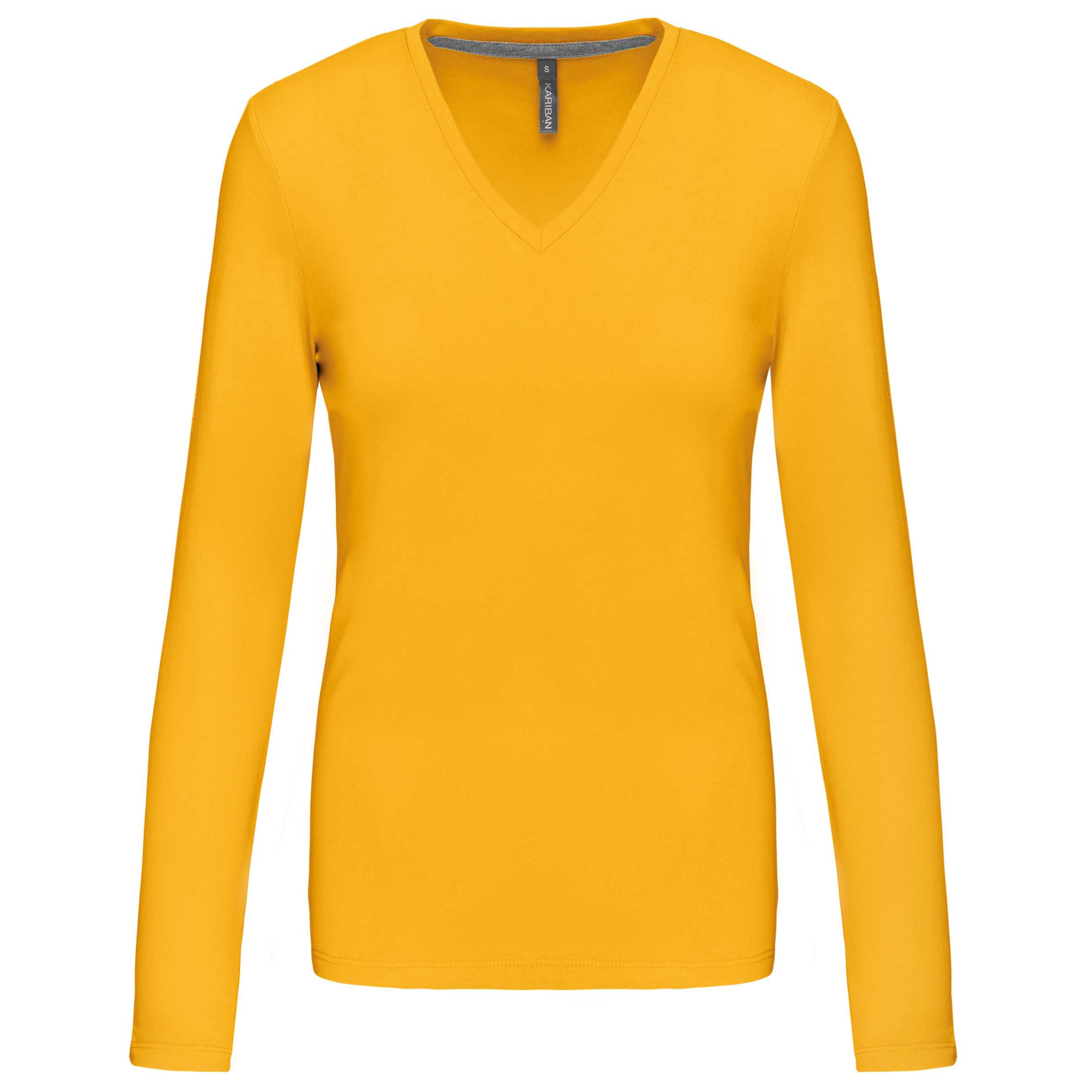 Camiseta de manga larga y cuello de pico mujer Yellow