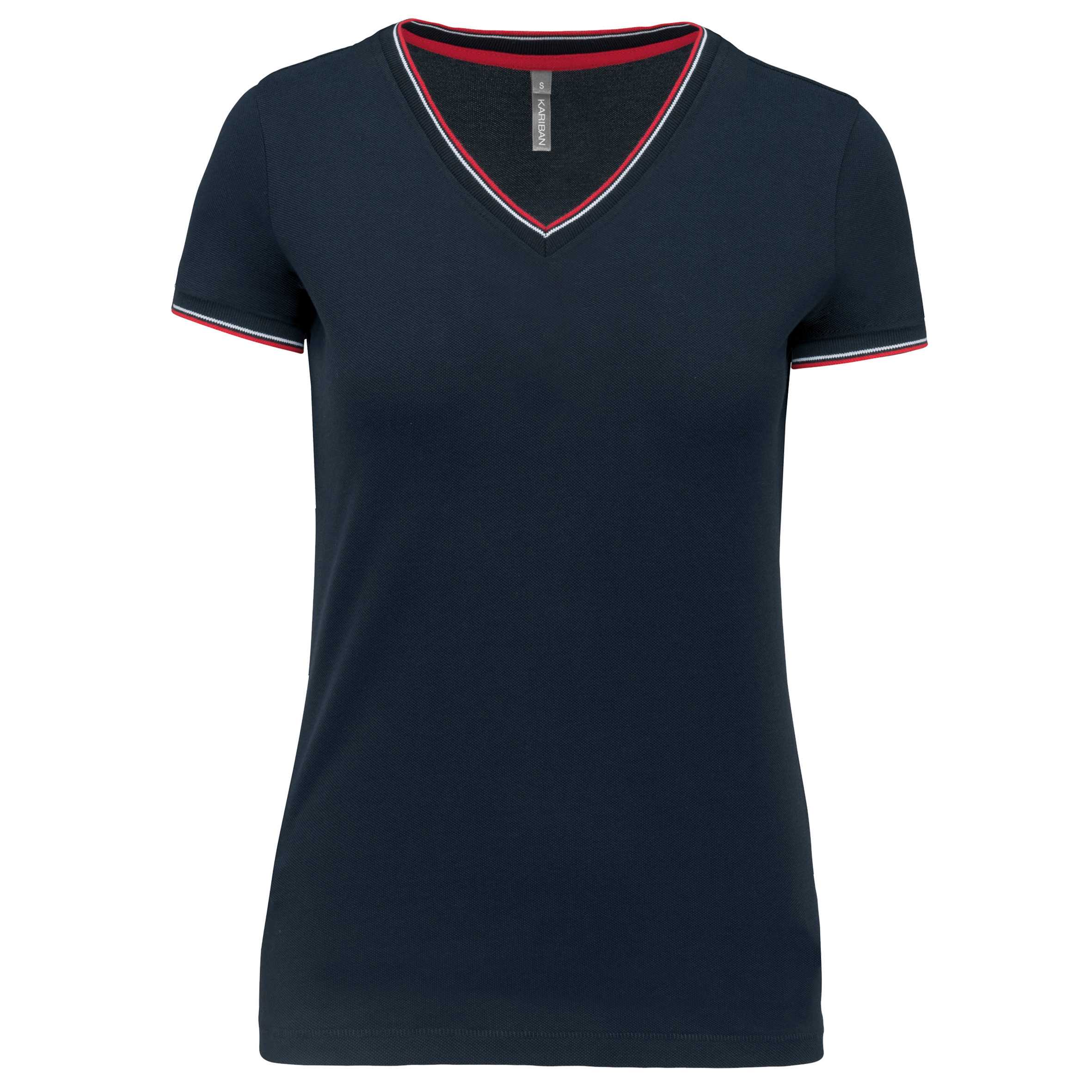 Camiseta de punto piqué con cuello de pico mujer Navy / Red / White