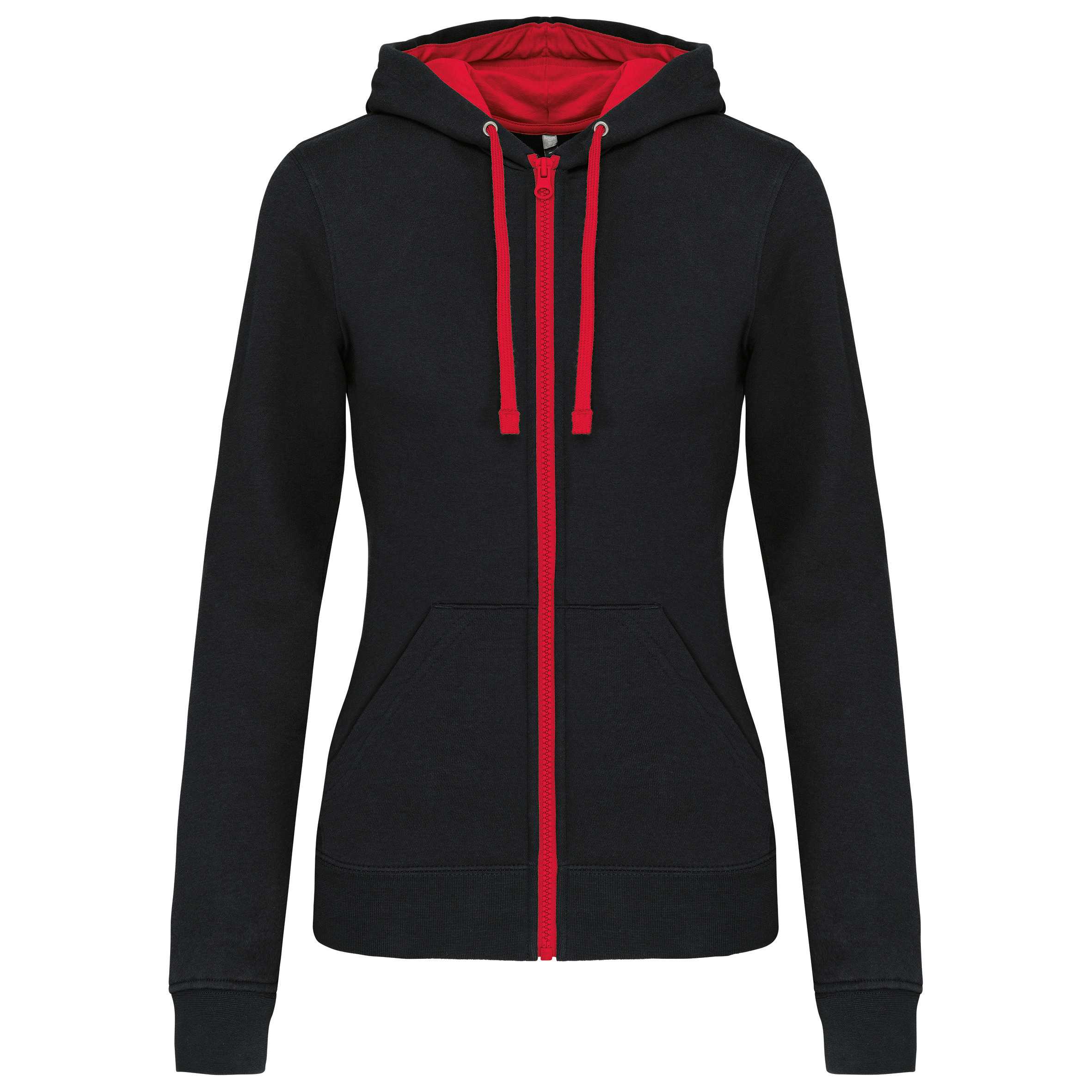 Sudadera capucha y cremallera contrastada mujer Black / Red