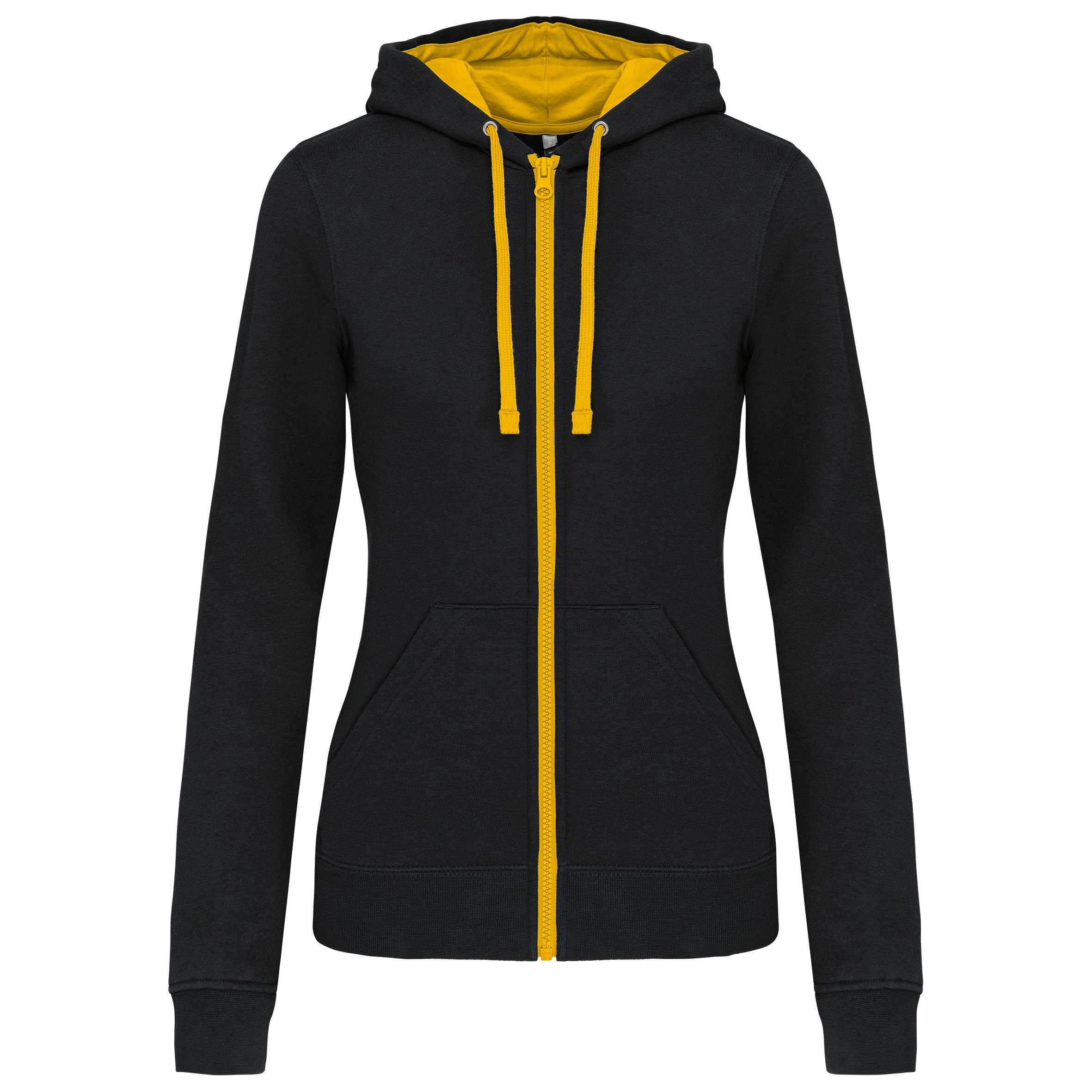 Sudadera capucha y cremallera contrastada mujer Black / Yellow