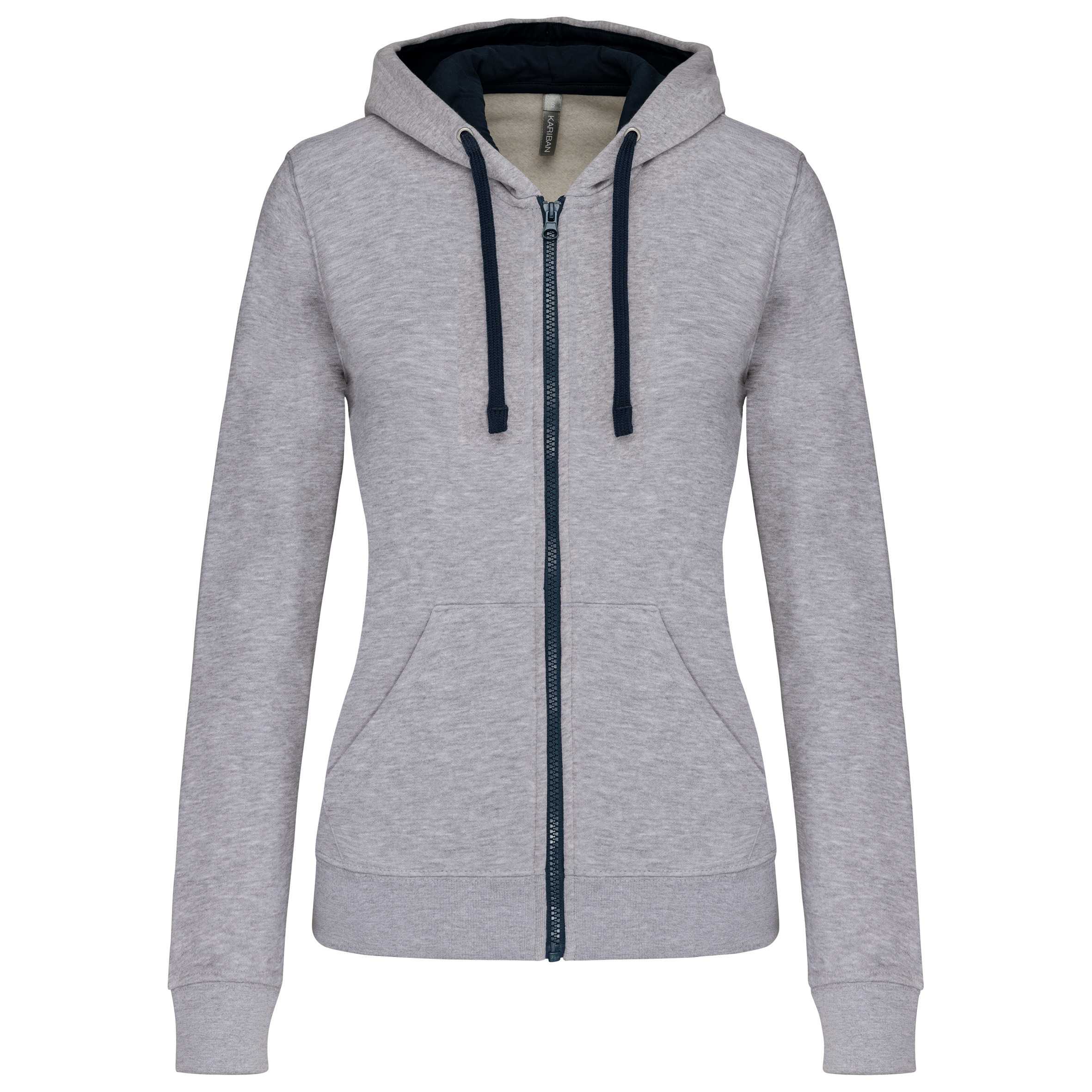 Sudadera capucha y cremallera contrastada mujer Oxford Grey / Navy