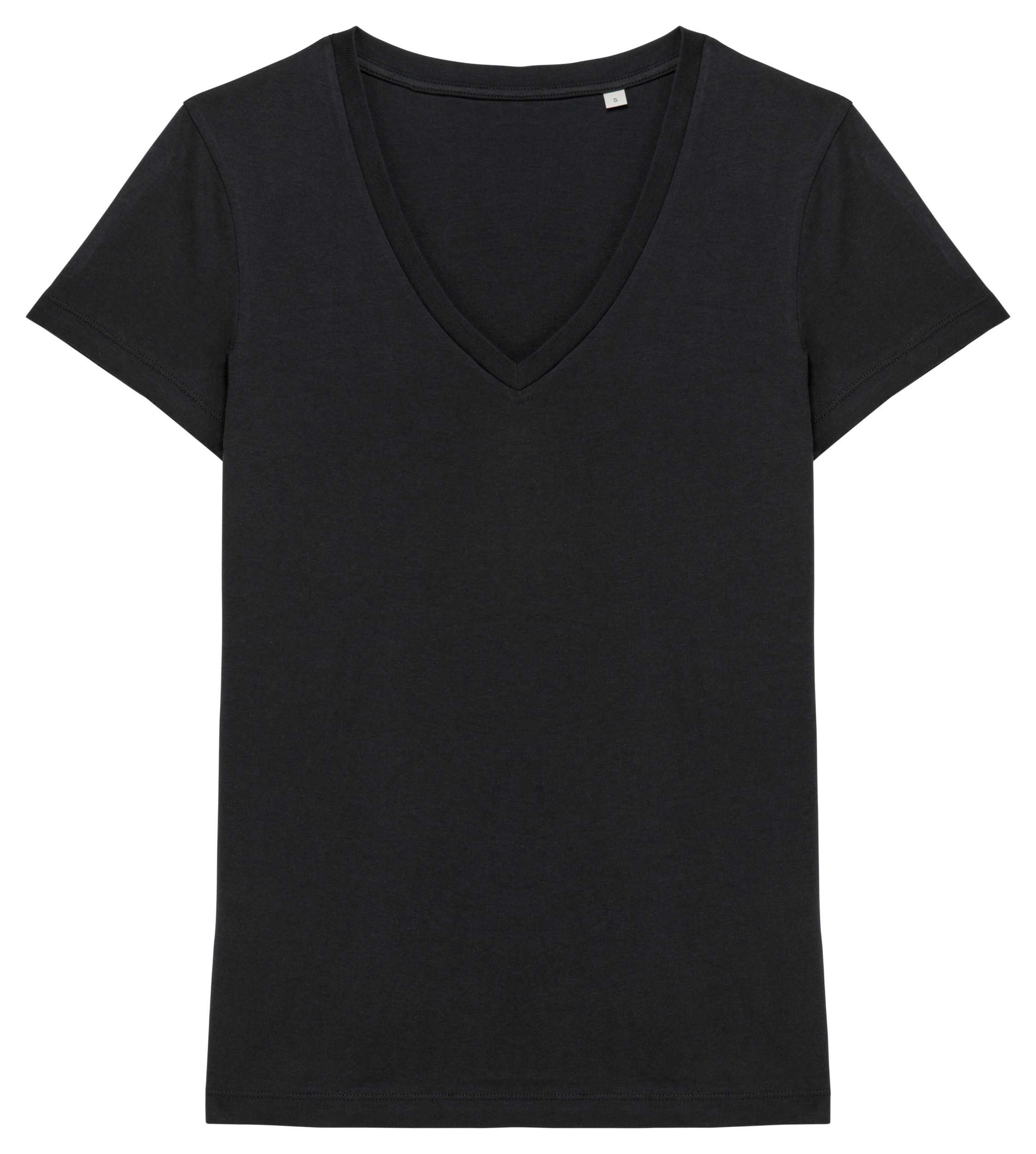 Camiseta ecorresponsable cuello de pico mujer Black