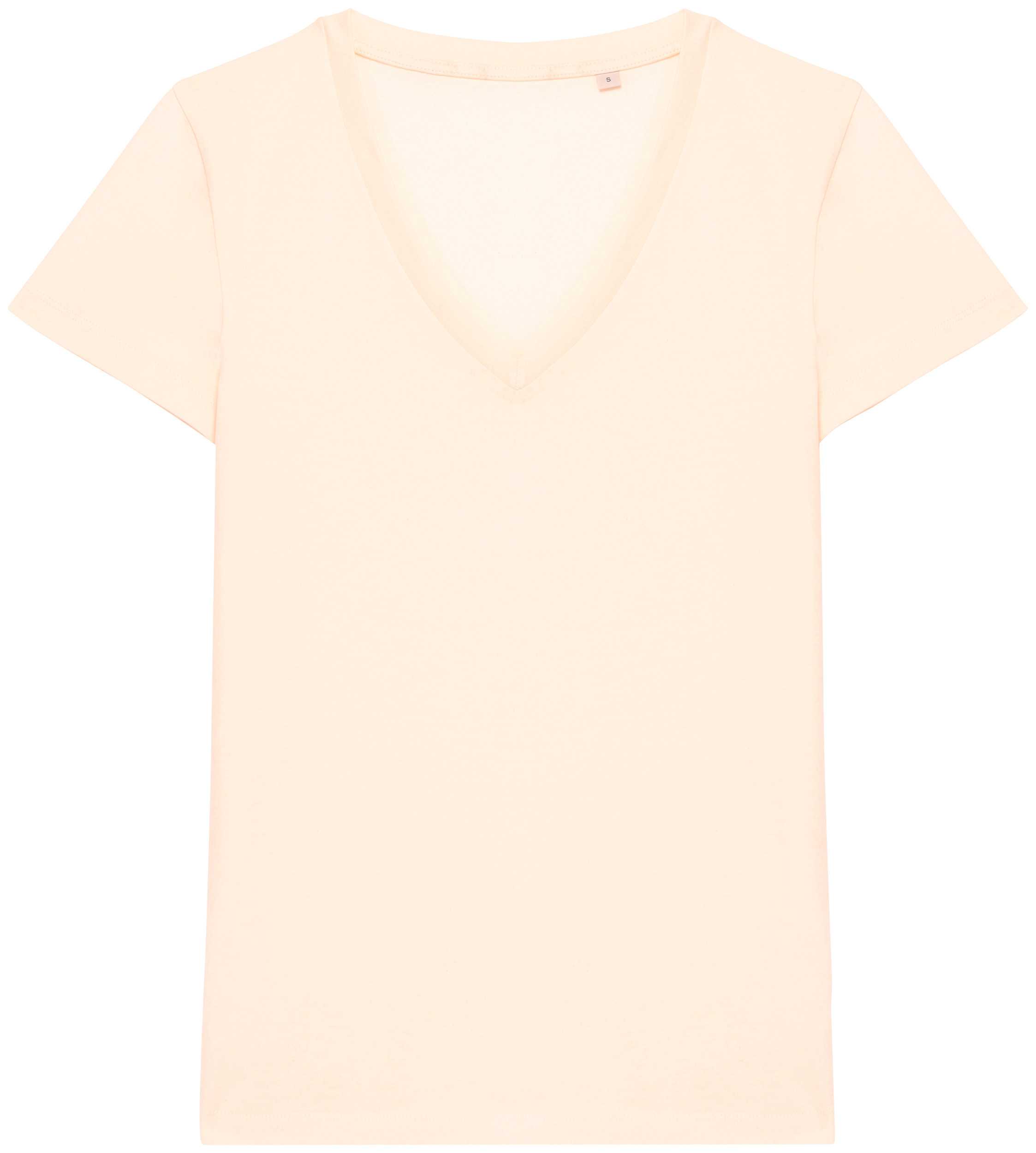 Camiseta ecorresponsable cuello de pico mujer Ivory