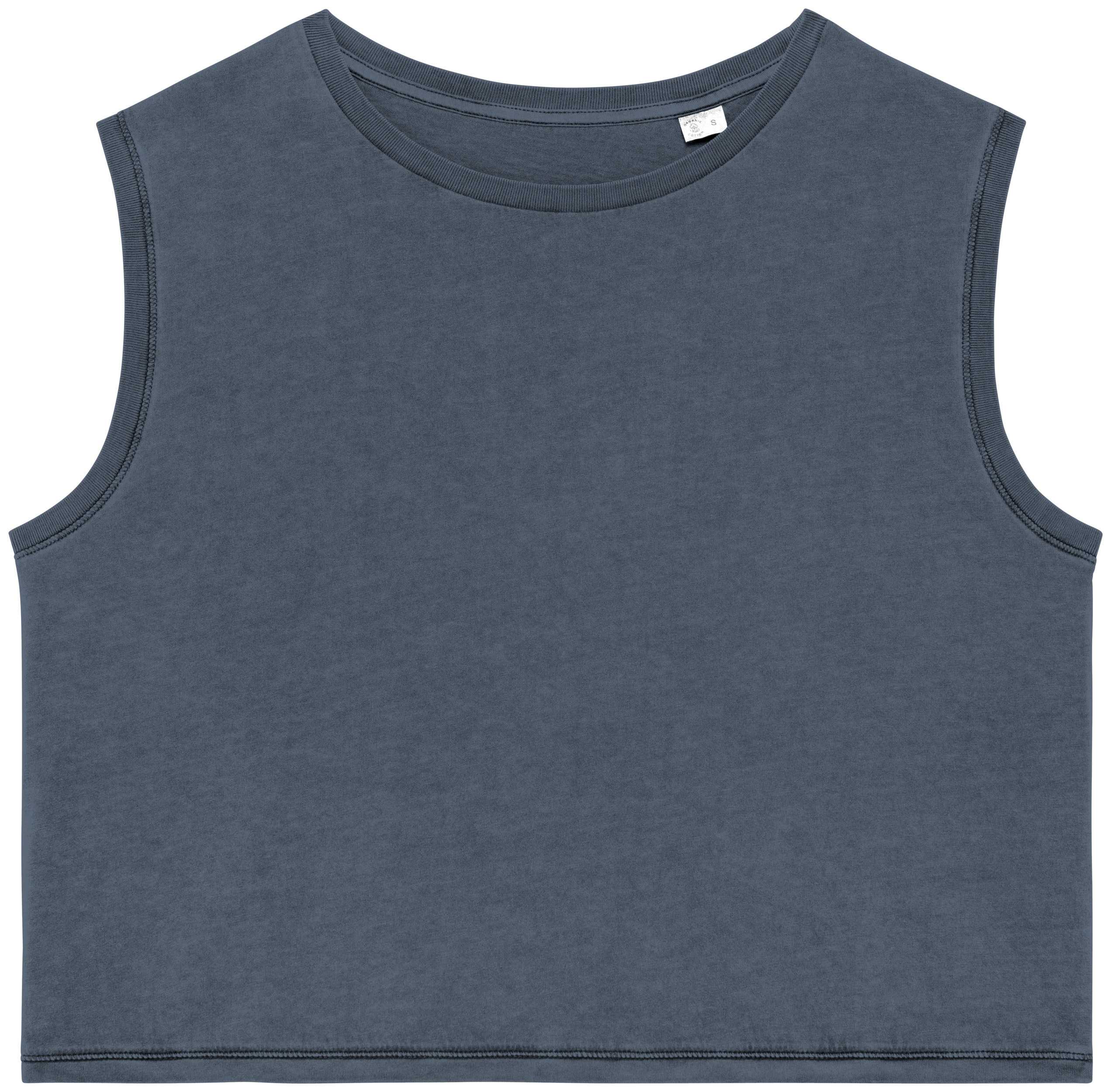 Camiseta crop ecorresponsable sin mangas mujer Washed Mineral Grey