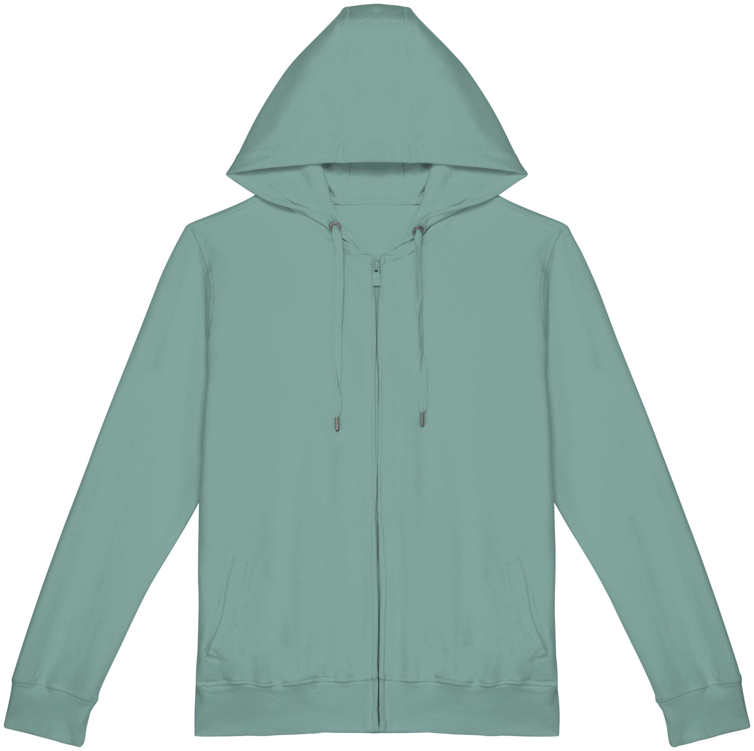 Sudadera ecorresponsable cremallera y capucha French Terry unisex Washed Jade Green