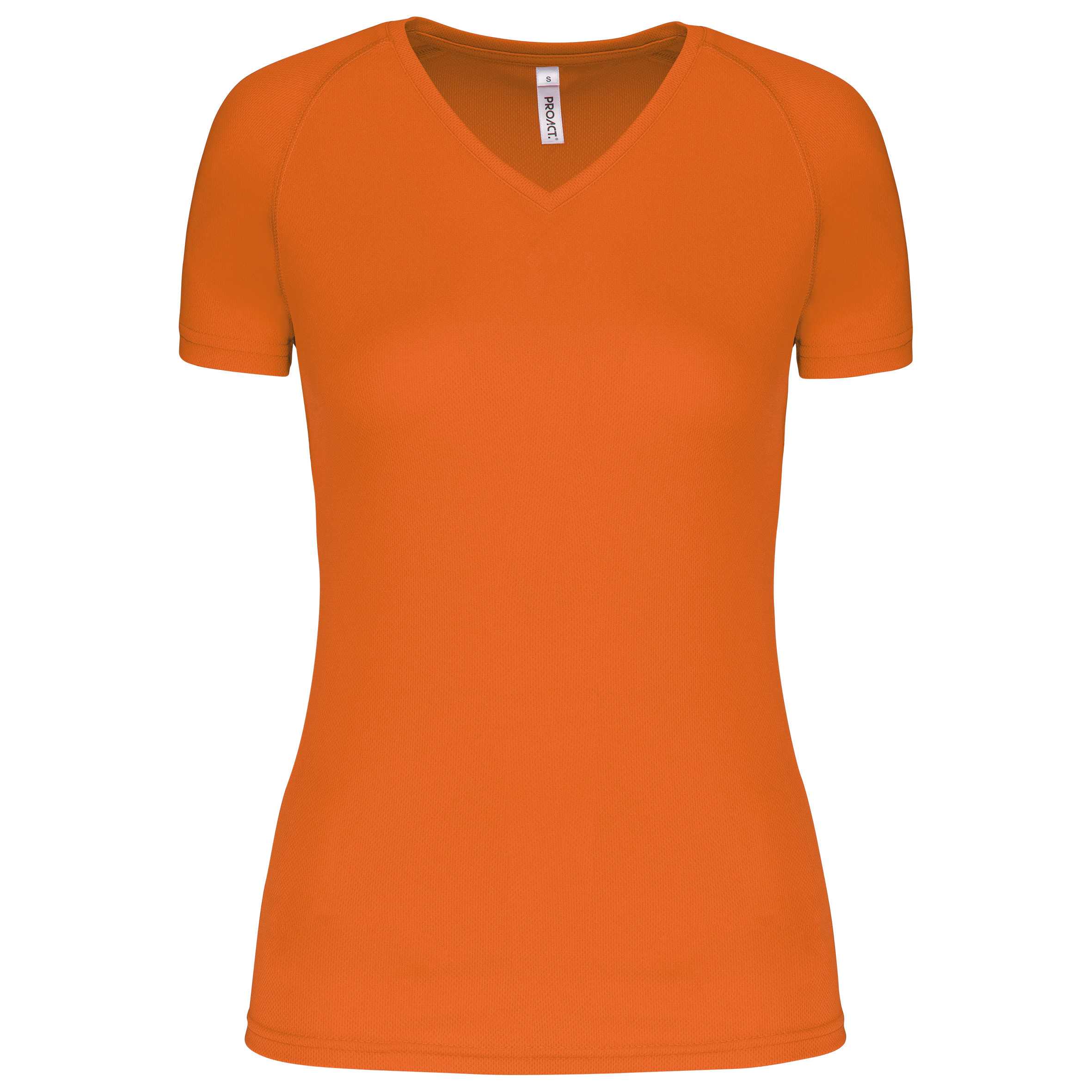 Camiseta de deporte cuello de pico mujer Fluorescent Orange