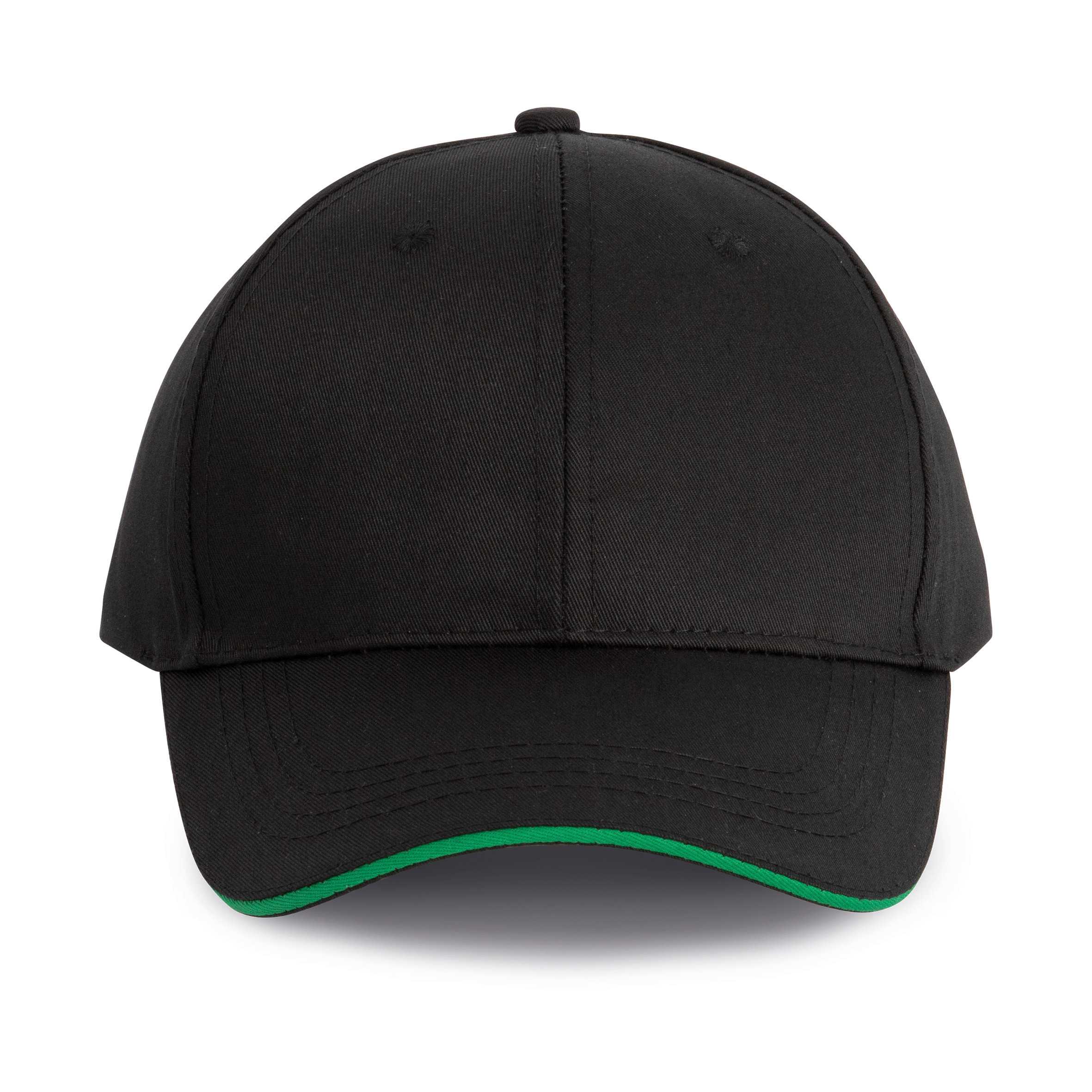 Gorra sandwich contrastado 6 paneles - Certificado Oeko-Tex Black / Kelly Green
